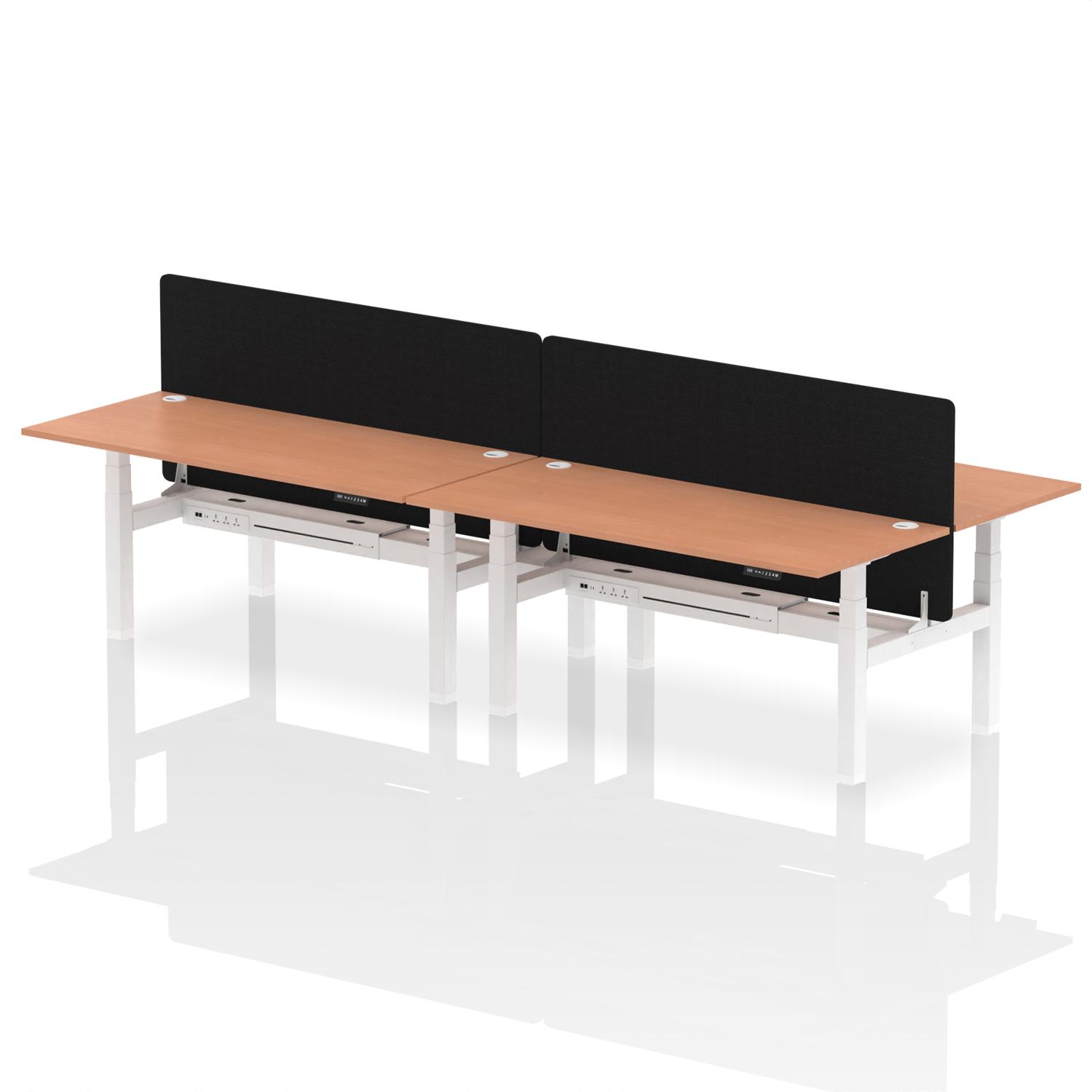 Air Back-to-Back 1800 x 800mm Height Adjustable 4 Person Office Bench Desk Beech Top with Cable Ports White Frame with Black Straight Screen