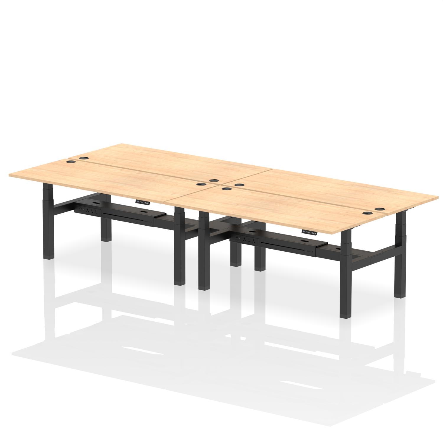 Air Back-to-Back 1800 x 800mm Height Adjustable 4 Person Office Bench Desk Maple Top with Cable Ports Black Frame