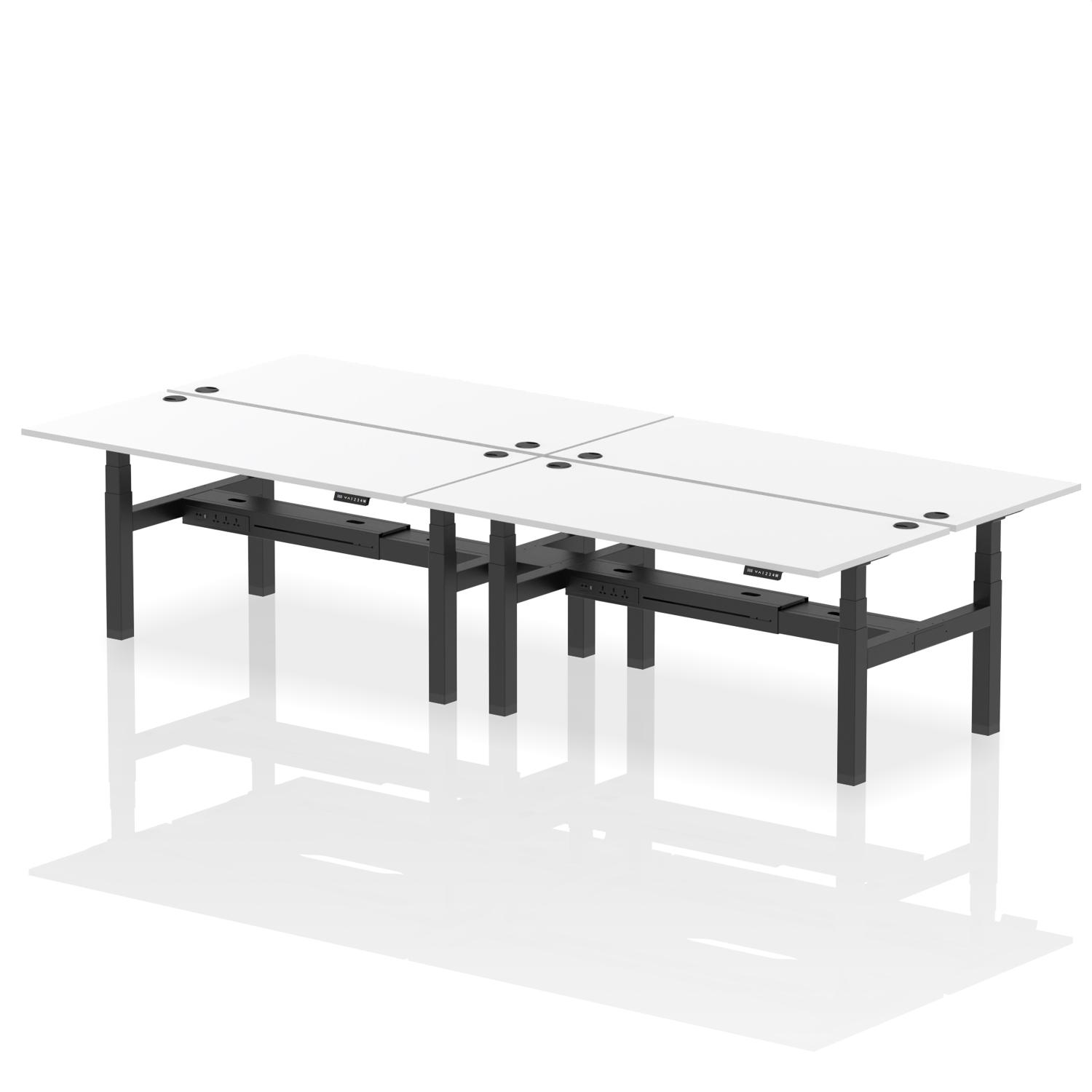 Air Back-to-Back 1800 x 800mm Height Adjustable 4 Person Office Bench Desk White Top with Cable Ports Black Frame