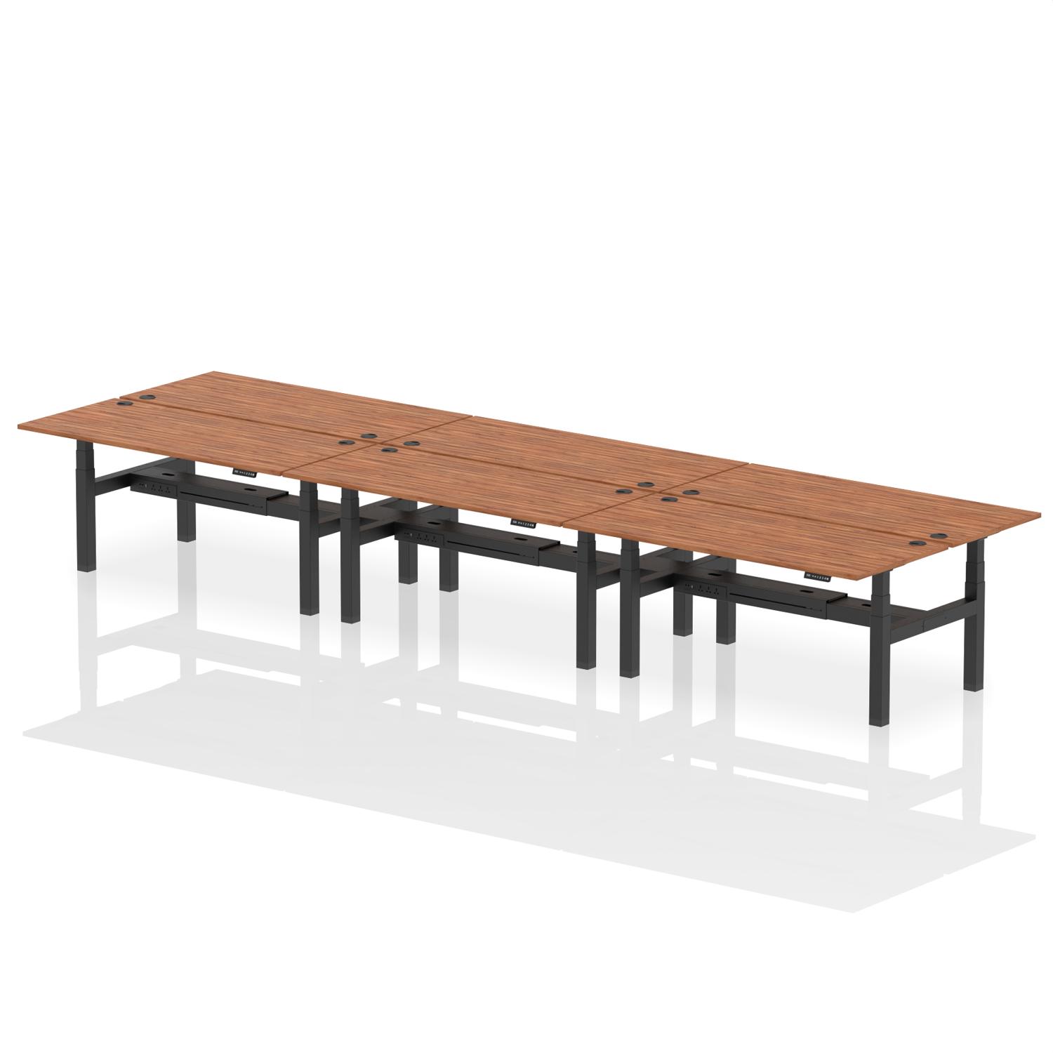 Air Back-to-Back 1800 x 800mm Height Adjustable 6 Person Office Bench Desk Walnut Top with Cable Ports Black Frame