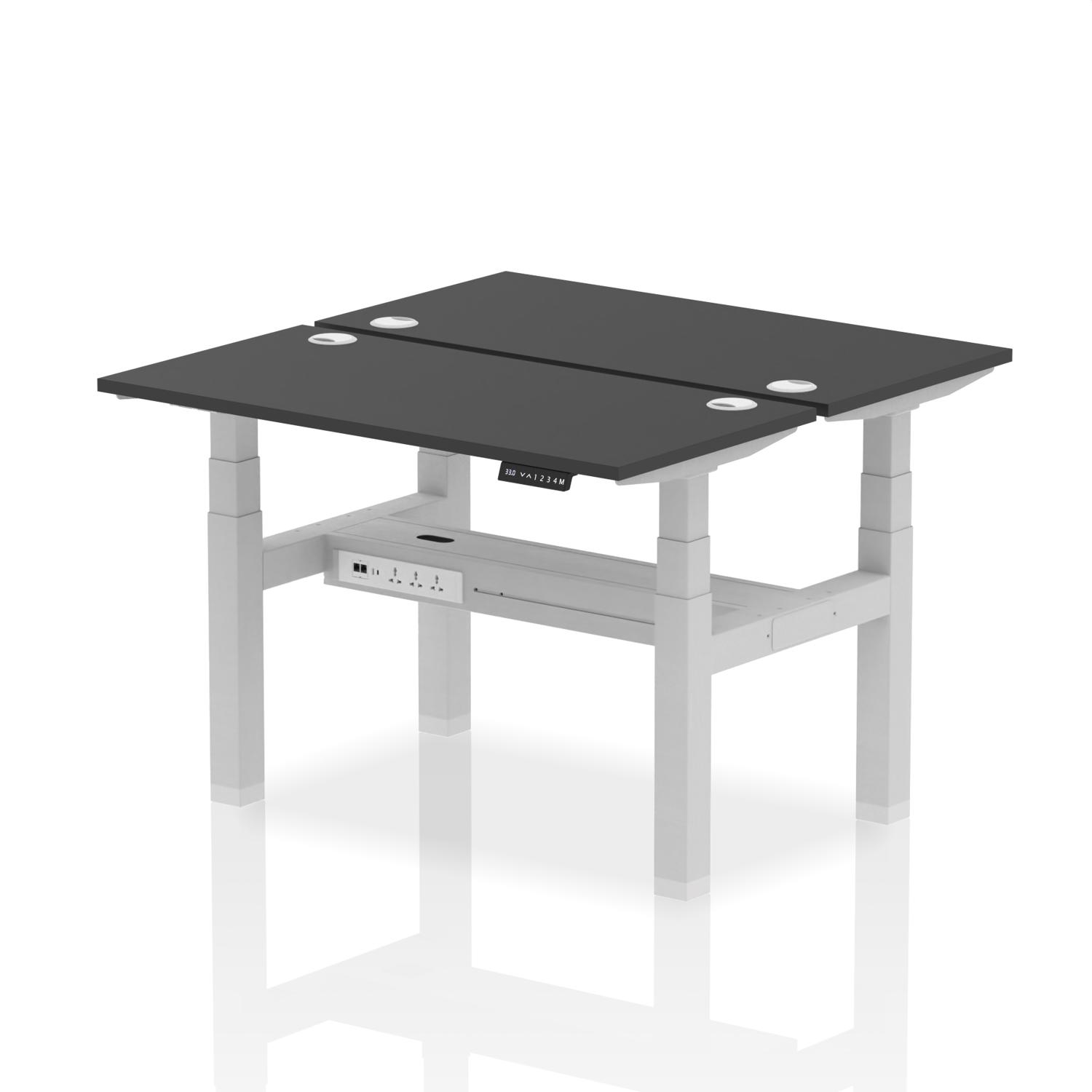 Air Back-to-Back 1200 x 600mm Height Adjustable 2 Person Office Bench Desk Black Top with Cable Ports Silver Frame