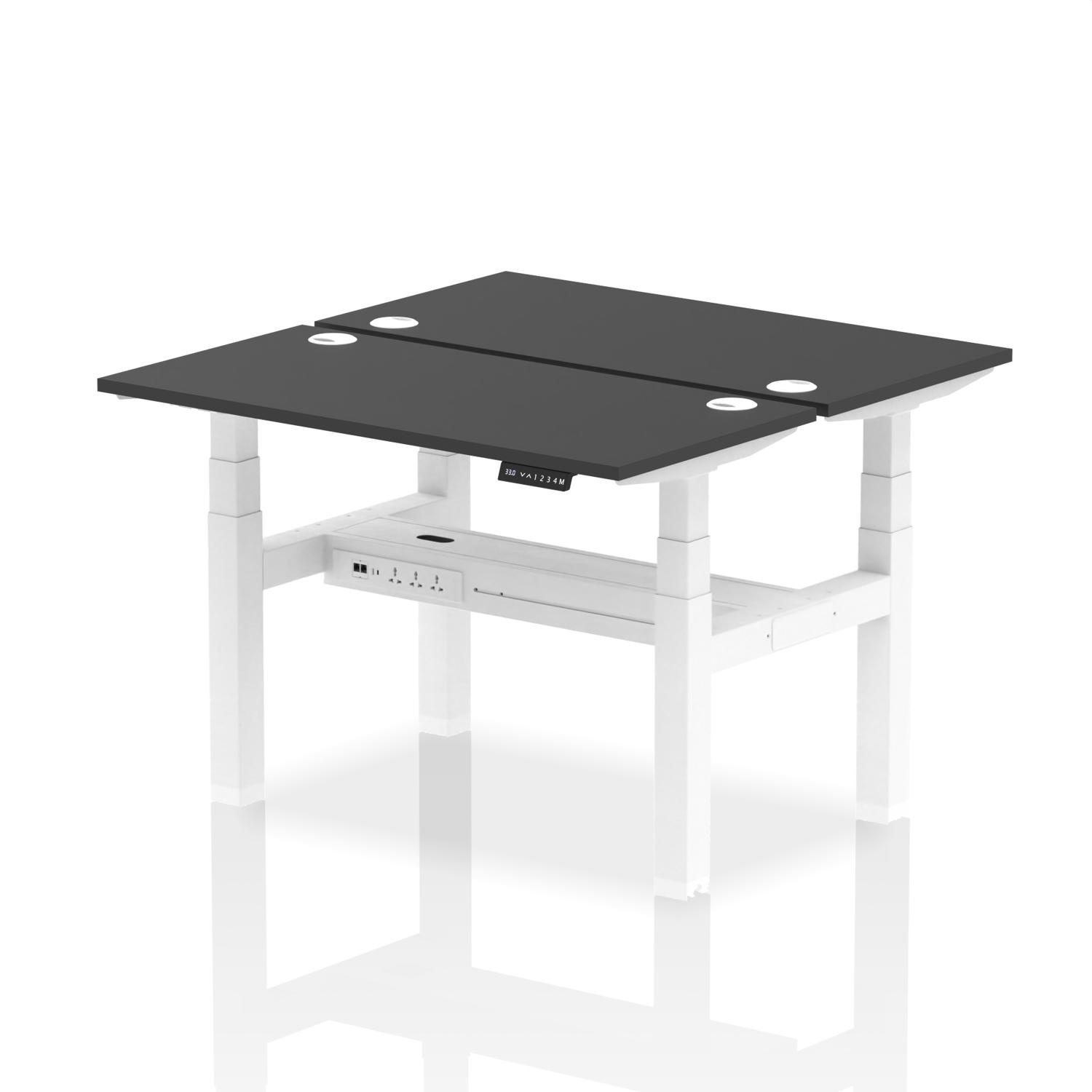 Air Back-to-Back 1200 x 600mm Height Adjustable 2 Person Office Bench Desk Black Top with Cable Ports White Frame