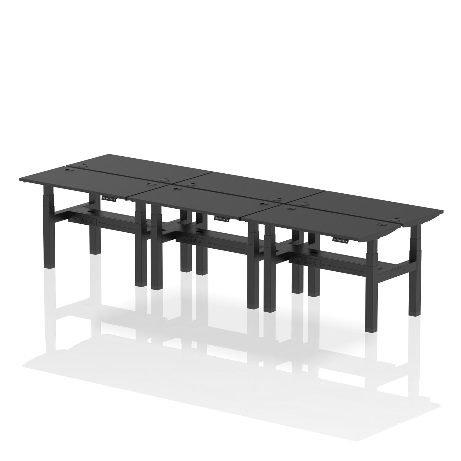 Air Back-to-Back Height Adjustable Bench Desk - 6 Person (Black)