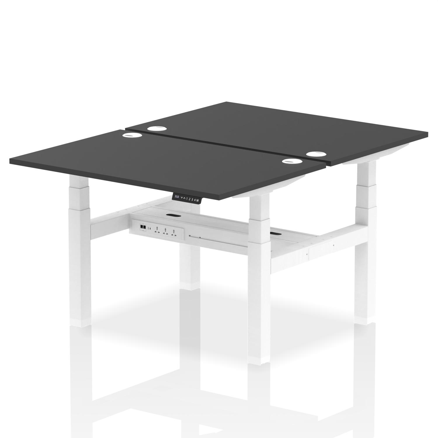 Air Back-to-Back 1200 x 800mm Height Adjustable 2 Person Office Bench Desk Black Top with Cable Ports White Frame