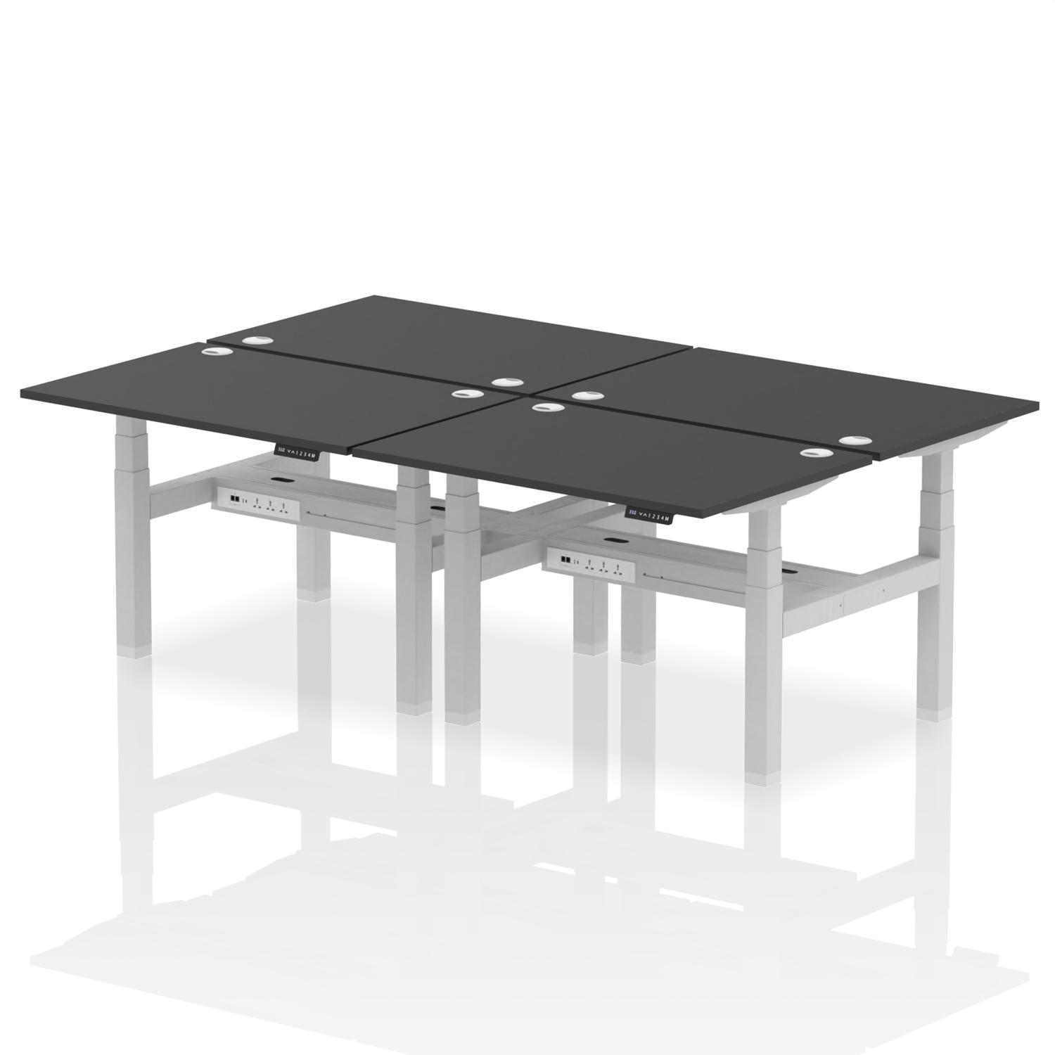 Air Back-to-Back 1200 x 800mm Height Adjustable 4 Person Office Bench Desk Black Top with Cable Ports Silver Frame