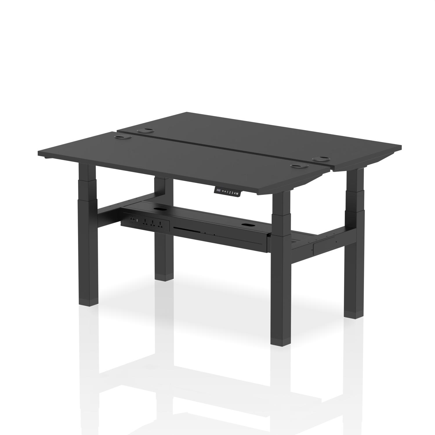 Air Back-to-Back 1400 x 600mm Height Adjustable 2 Person Office Bench Desk Black Top with Cable Ports Black Frame