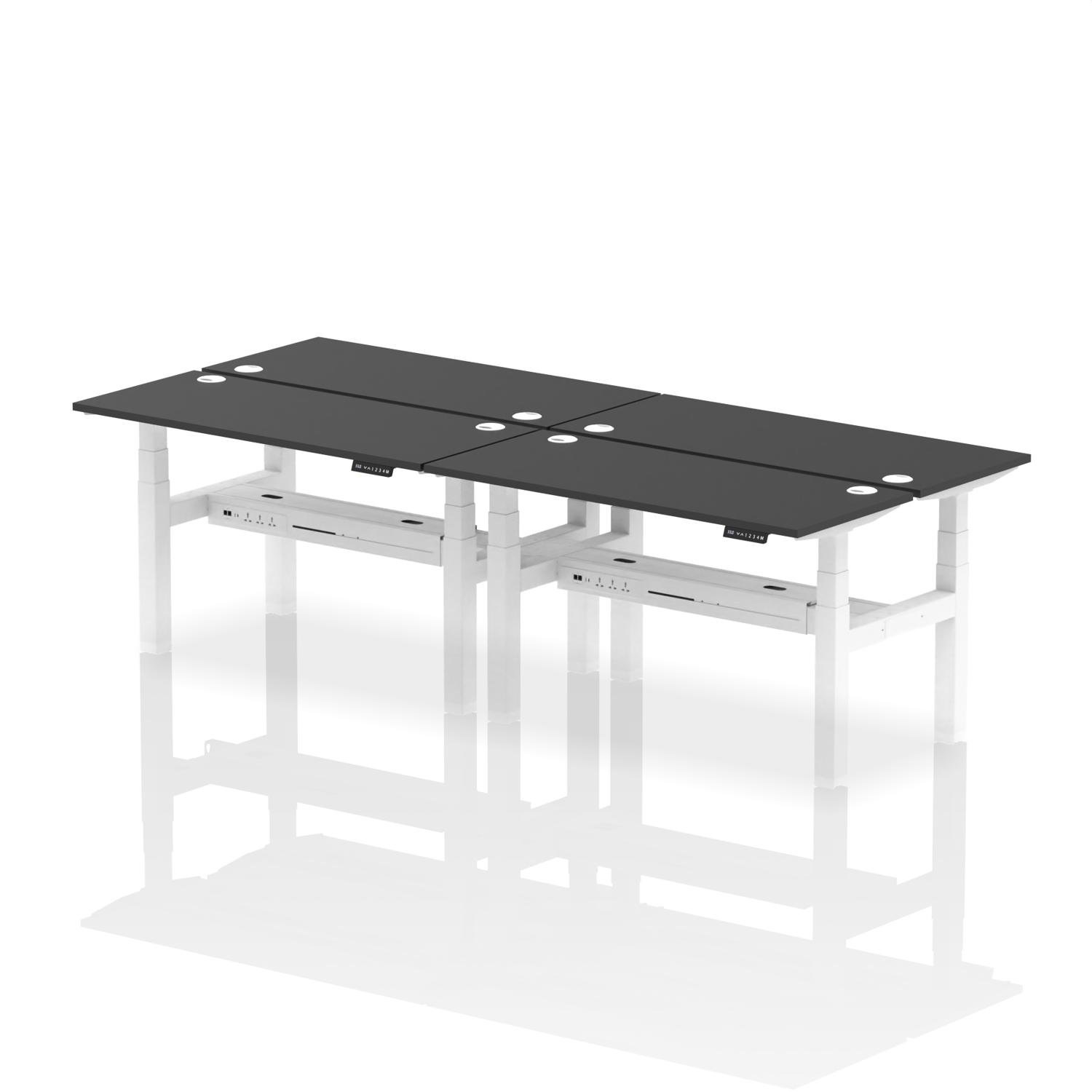 Air Back-to-Back 1400 x 600mm Height Adjustable 4 Person Office Bench Desk Black Top with Cable Ports White Frame