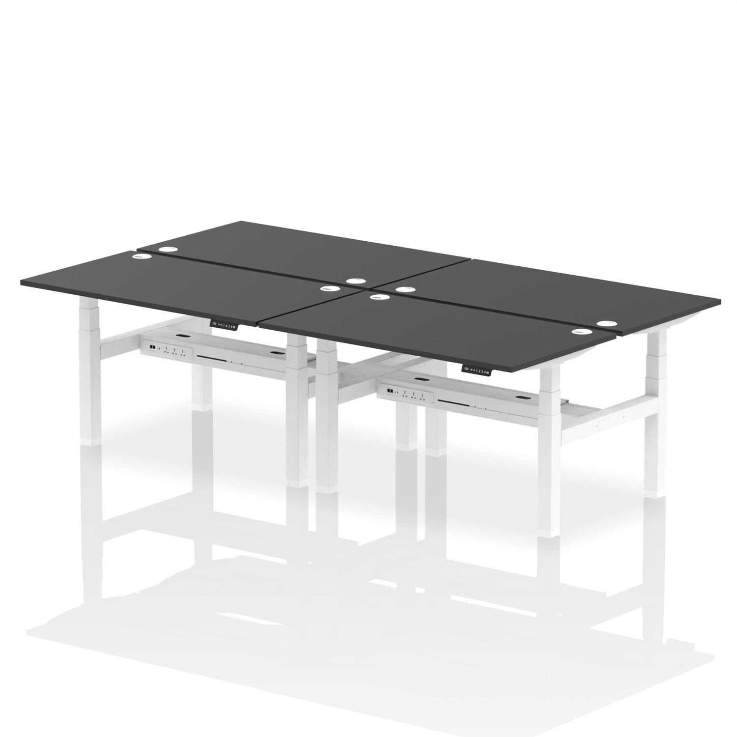 Air Back-to-Back 1400 x 800mm Height Adjustable 4 Person Office Bench Desk Black Top with Cable Ports White Frame