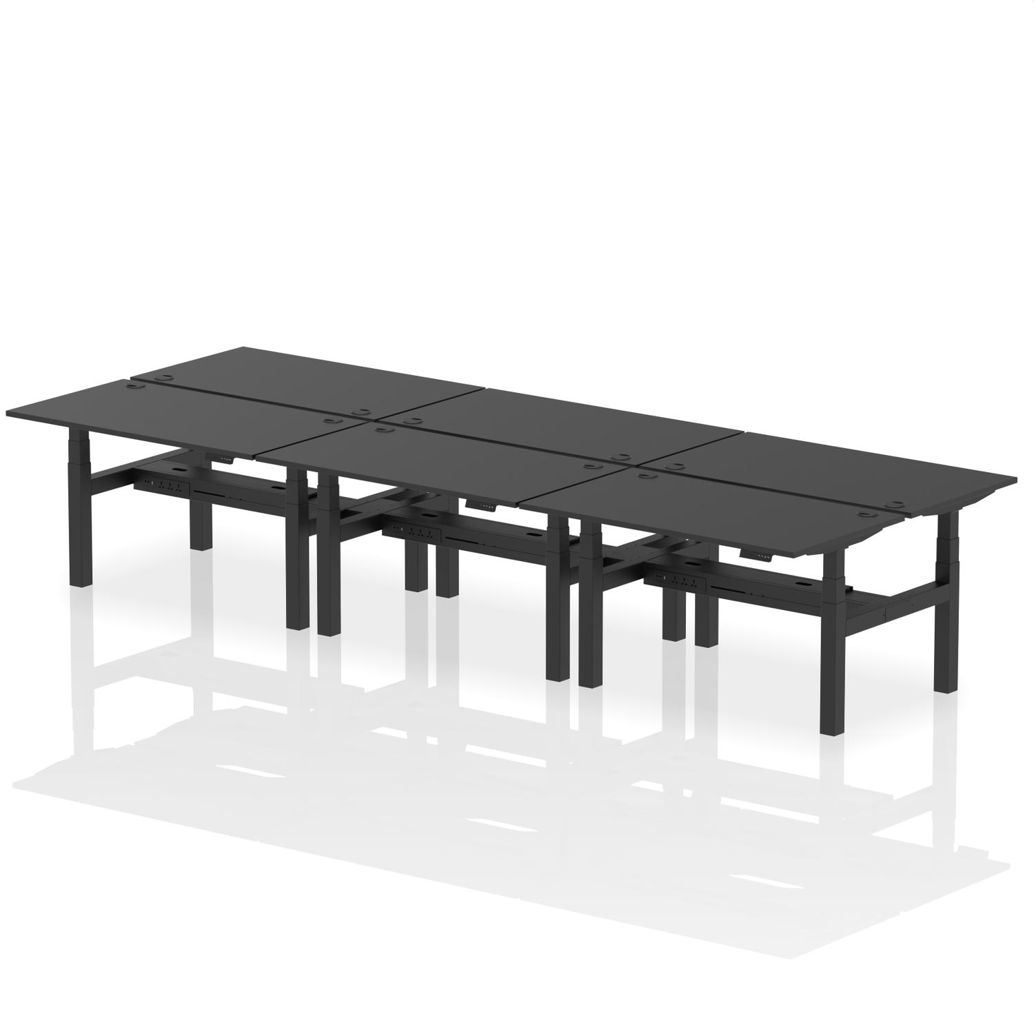 Air Back-to-Back 1400 x 800mm Height Adjustable 6 Person Office Bench Desk Black Top with Cable Ports Black Frame