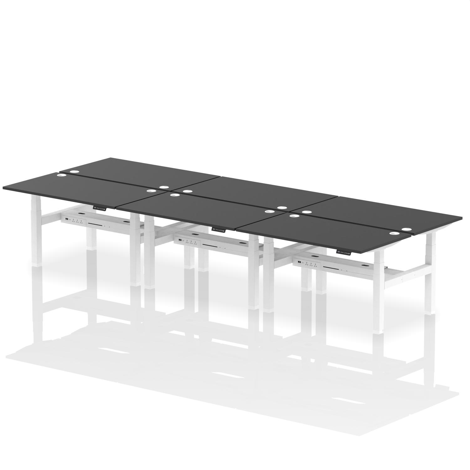 Air Back-to-Back 1400 x 800mm Height Adjustable 6 Person Office Bench Desk Black Top with Cable Ports White Frame