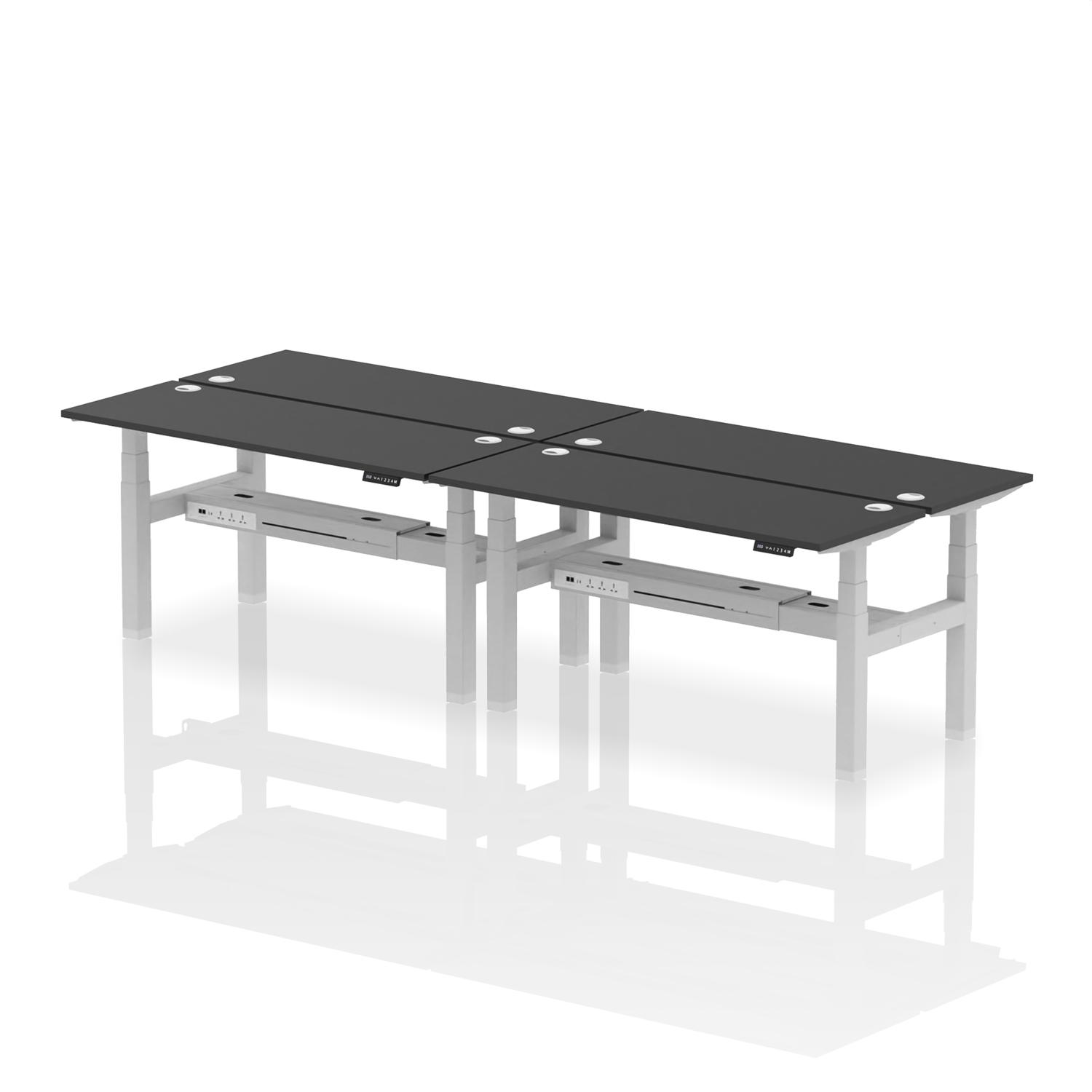 Air Back-to-Back 1600 x 600mm Height Adjustable 4 Person Office Bench Desk Black Top with Cable Ports Silver Frame