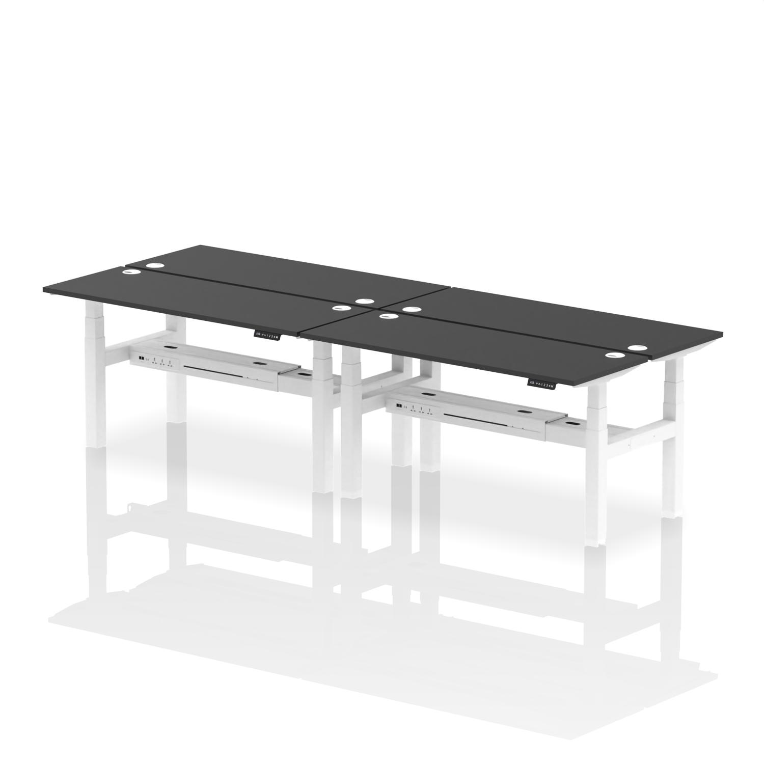 Air Back-to-Back 1600 x 600mm Height Adjustable 4 Person Office Bench Desk Black Top with Cable Ports White Frame