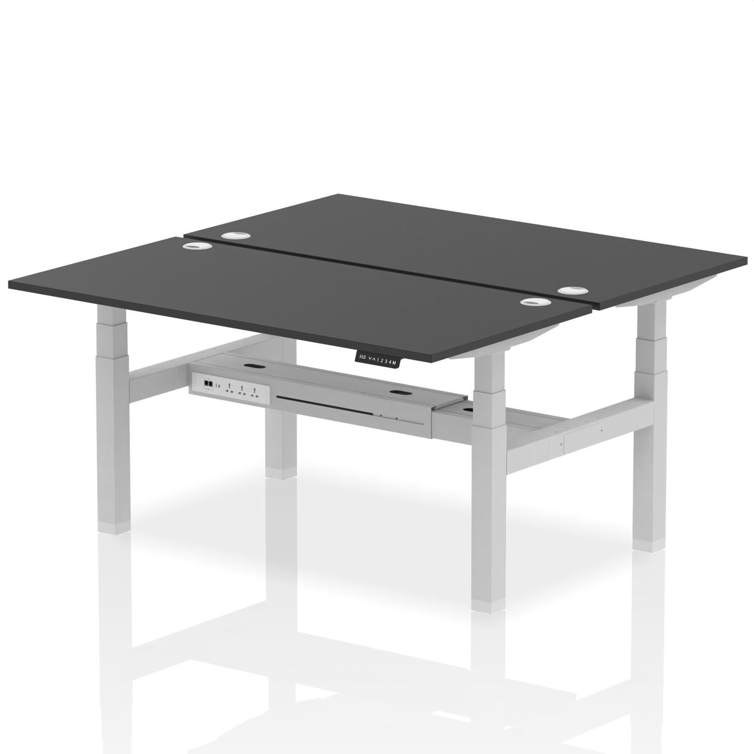 Air Back-to-Back 1600 x 800mm Height Adjustable 2 Person Office Bench Desk Black Top with Cable Ports Silver Frame
