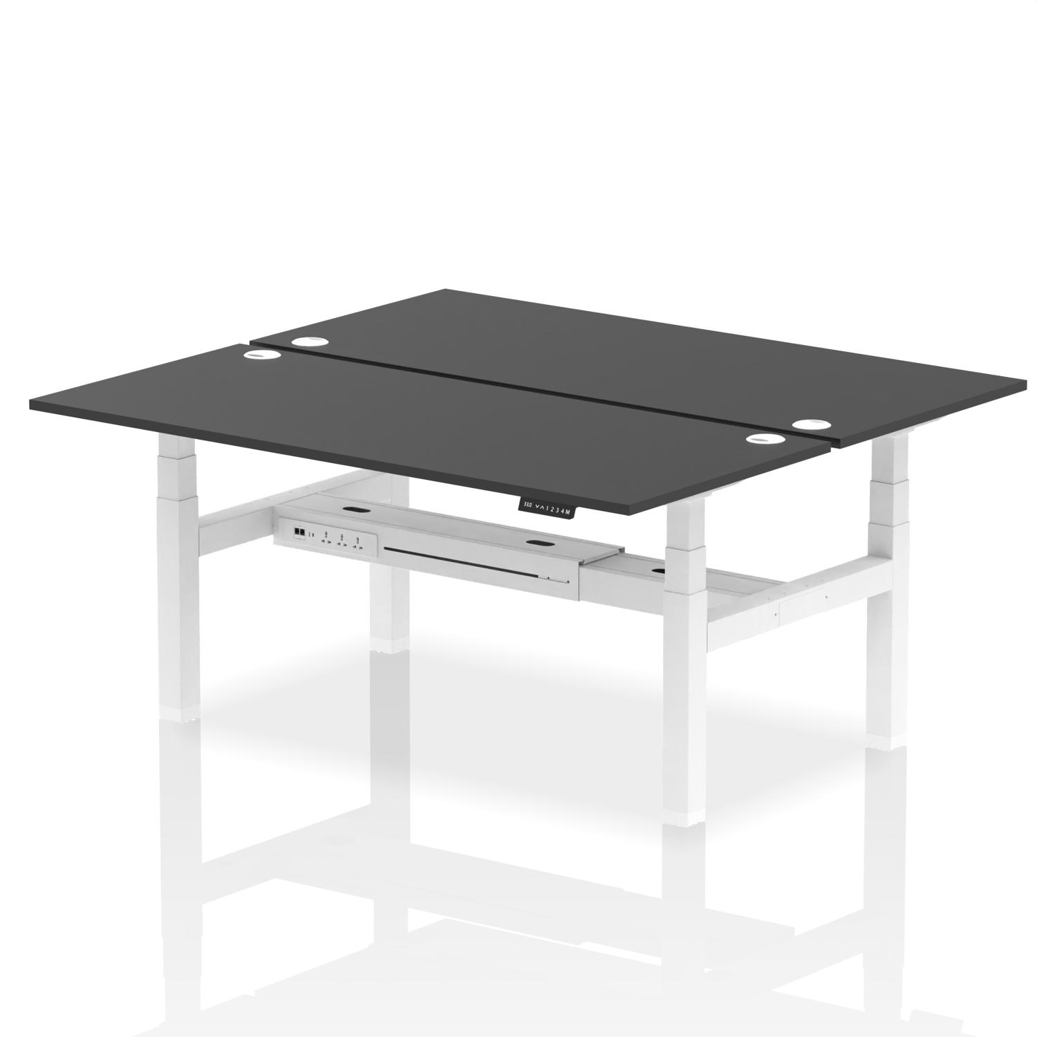 Air Back-to-Back 1800 x 800mm Height Adjustable 2 Person Office Bench Desk Black Top with Cable Ports White Frame