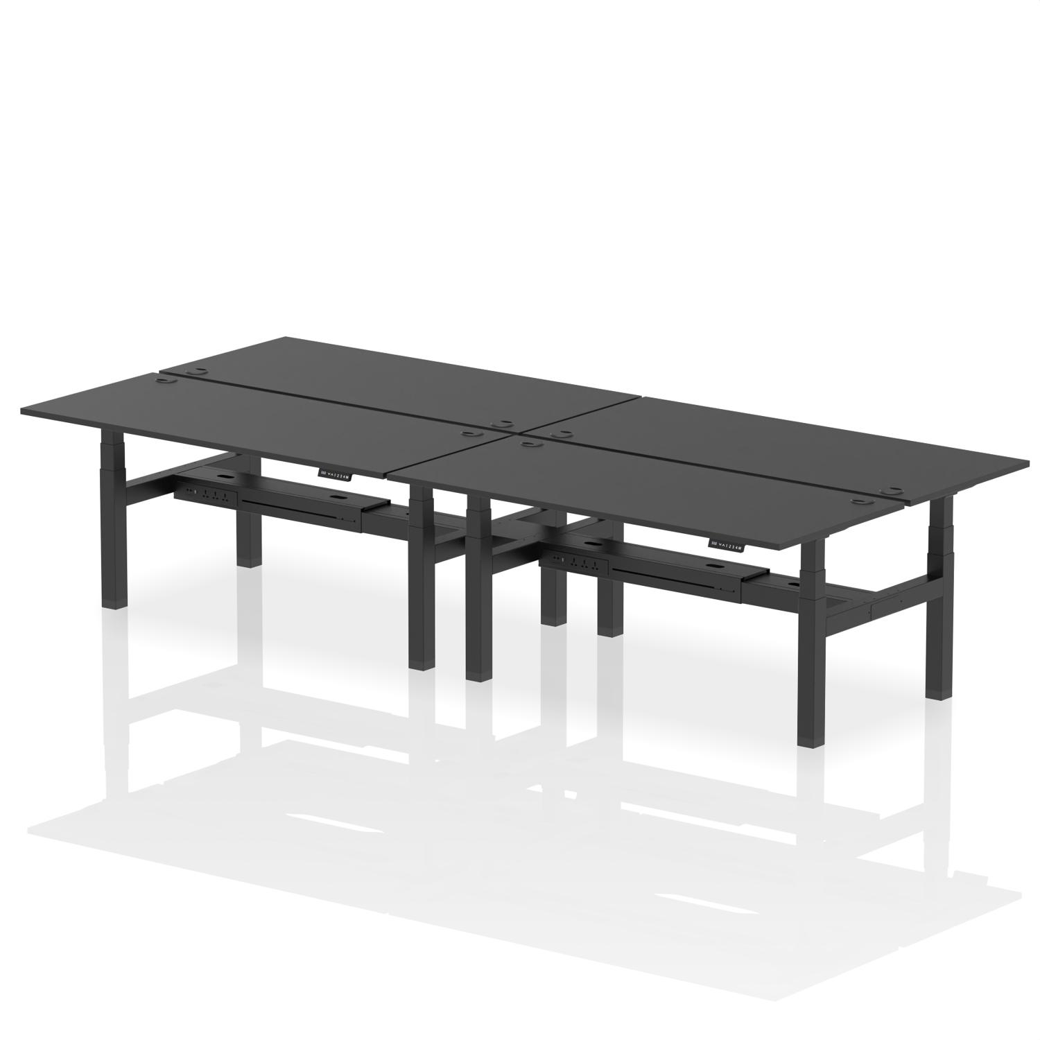 Air Back-to-Back 1800 x 800mm Height Adjustable 4 Person Office Bench Desk Black Top with Cable Ports Black Frame