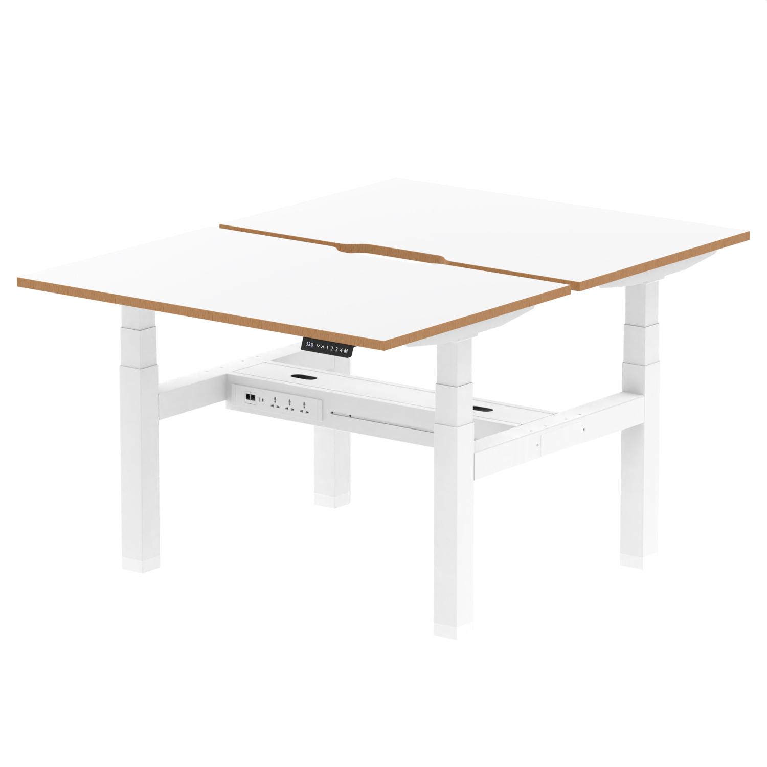 Air Back-to-Back Oslo 1200 x 800mm Height Adjustable B2B 2 Person Office Bench Desk White Top Natural Wood Edge White Frame