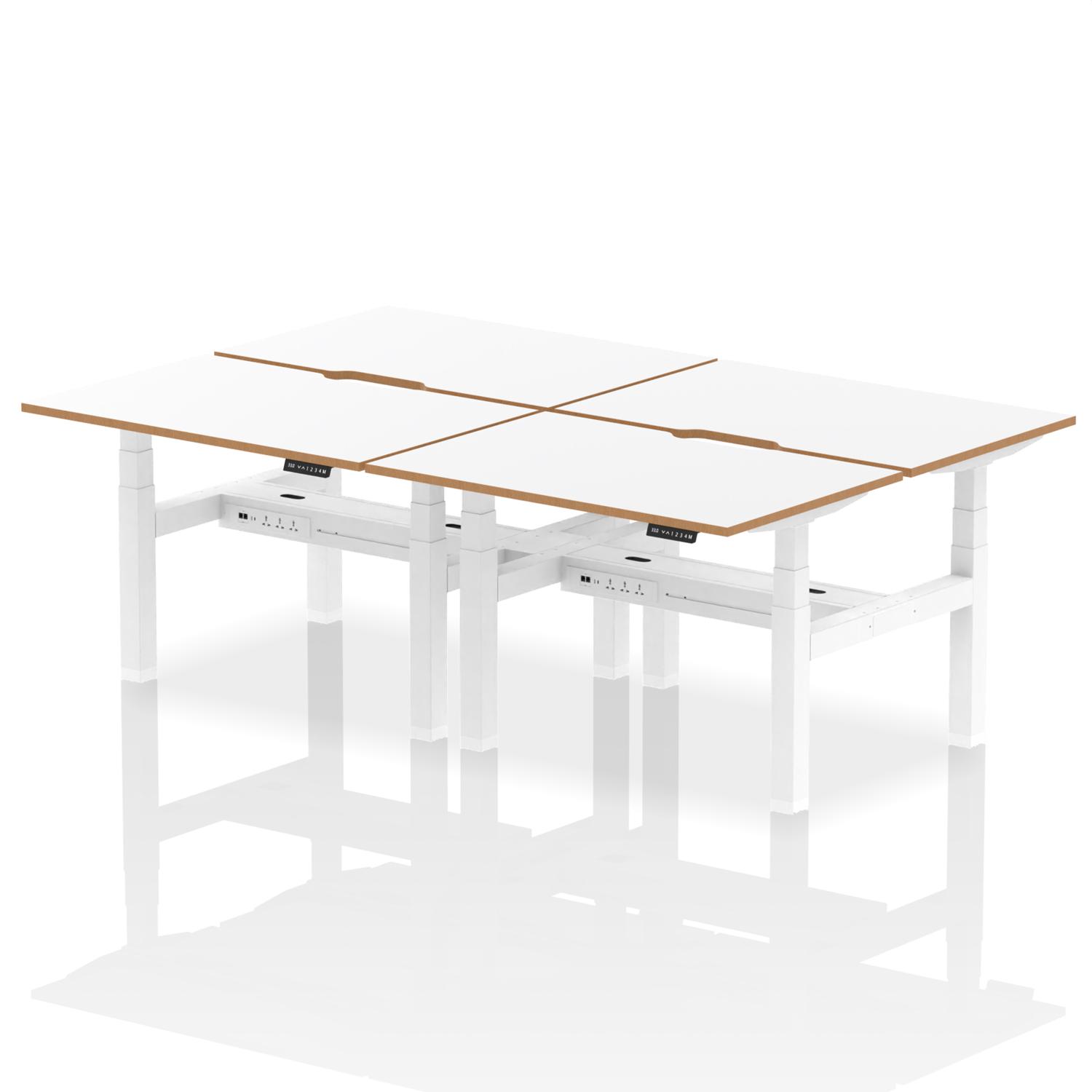 Air Back-to-Back Oslo 1200 x 800mm Height Adjustable B2B 4 Person Office Bench Desk White Top Natural Wood Edge White Frame