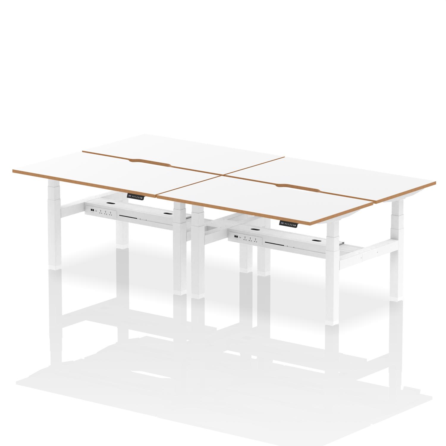 Air Back-to-Back Oslo 1400 x 800mm Height Adjustable B2B 4 Person Office Bench Desk White Top Natural Wood Edge White Frame