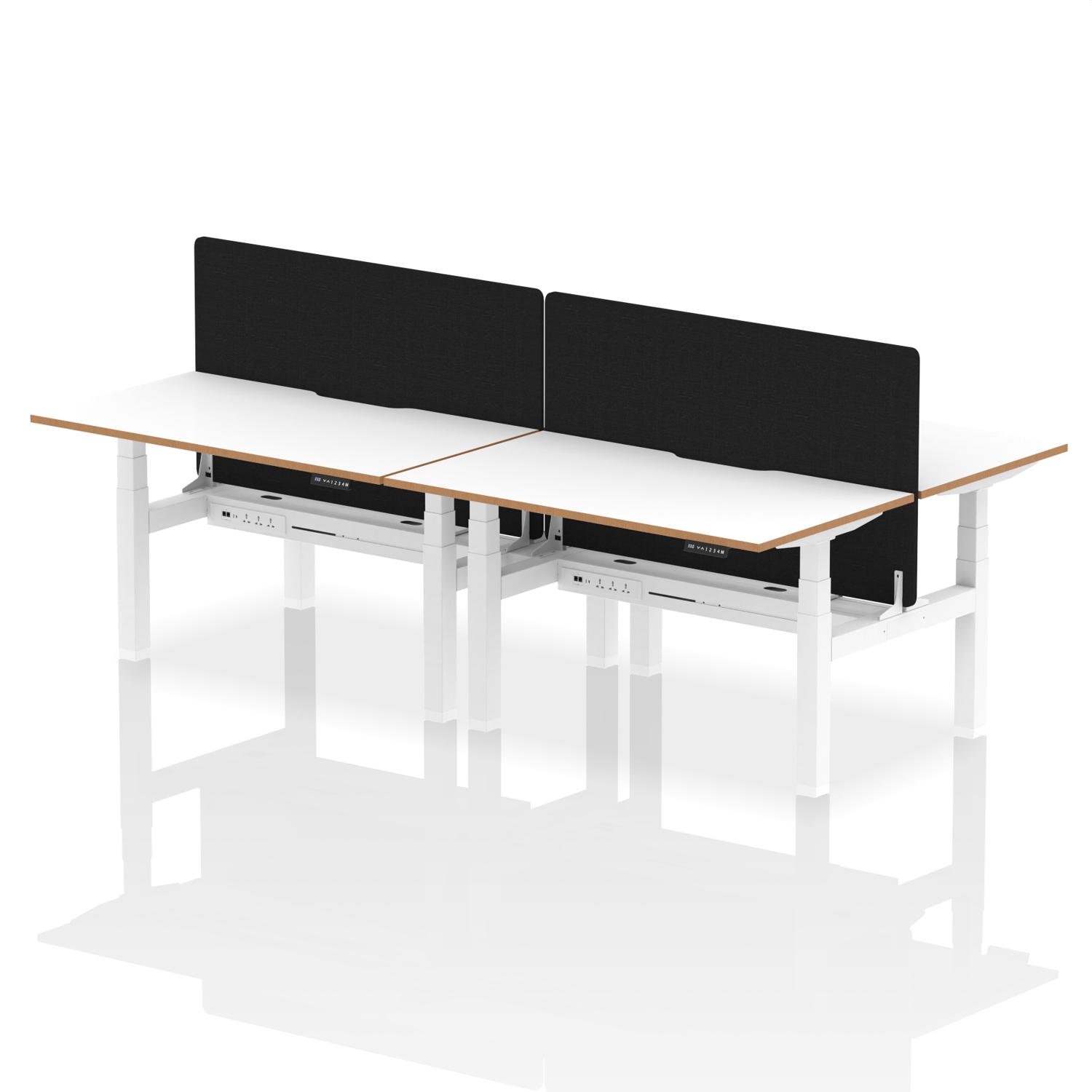Air Back-to-Back Oslo 1400 x 800mm Height Adjustable B2B 4 Person Office Bench Desk White Top Natural Wood Edge White Frame with Black Straight Screen