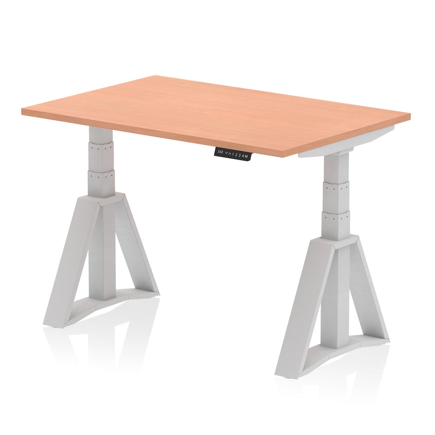 Air 1200 x 800mm Height Adjustable Office Desk Beech Top Silver Leg with Piste Foot