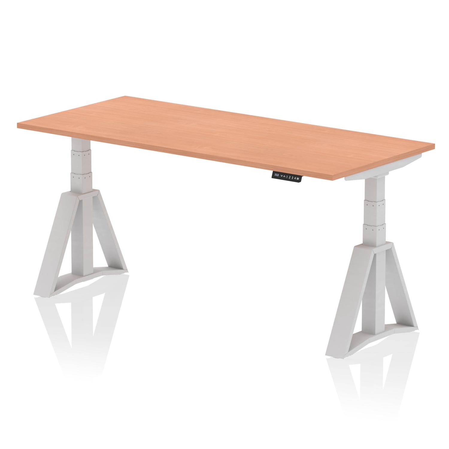 Air 1800 x 800mm Height Adjustable Office Desk Beech Top Silver Leg with Piste Foot
