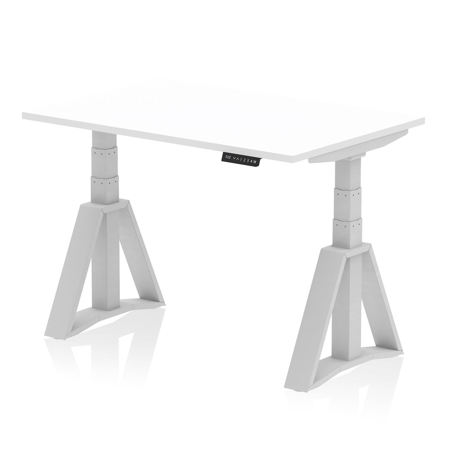 Air 1200 x 800mm Height Adjustable Office Desk White Top Silver Leg with Piste Foot