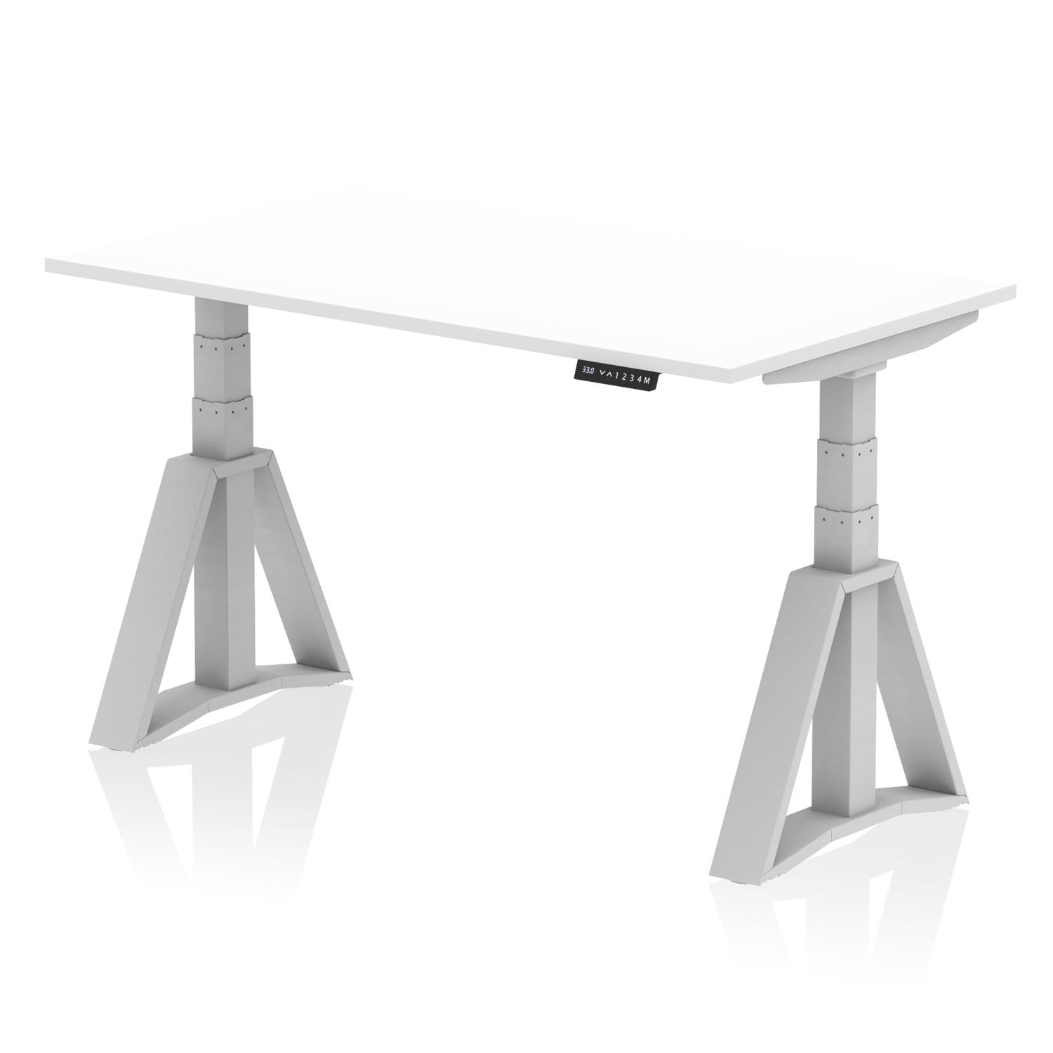 Air 1400 x 800mm Height Adjustable Office Desk White Top Silver Leg with Piste Foot