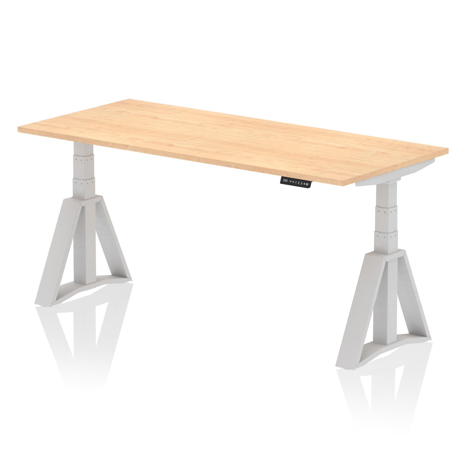 Air 1800 x 800mm Height Adjustable Office Desk Maple Top Silver Leg with Piste Foot