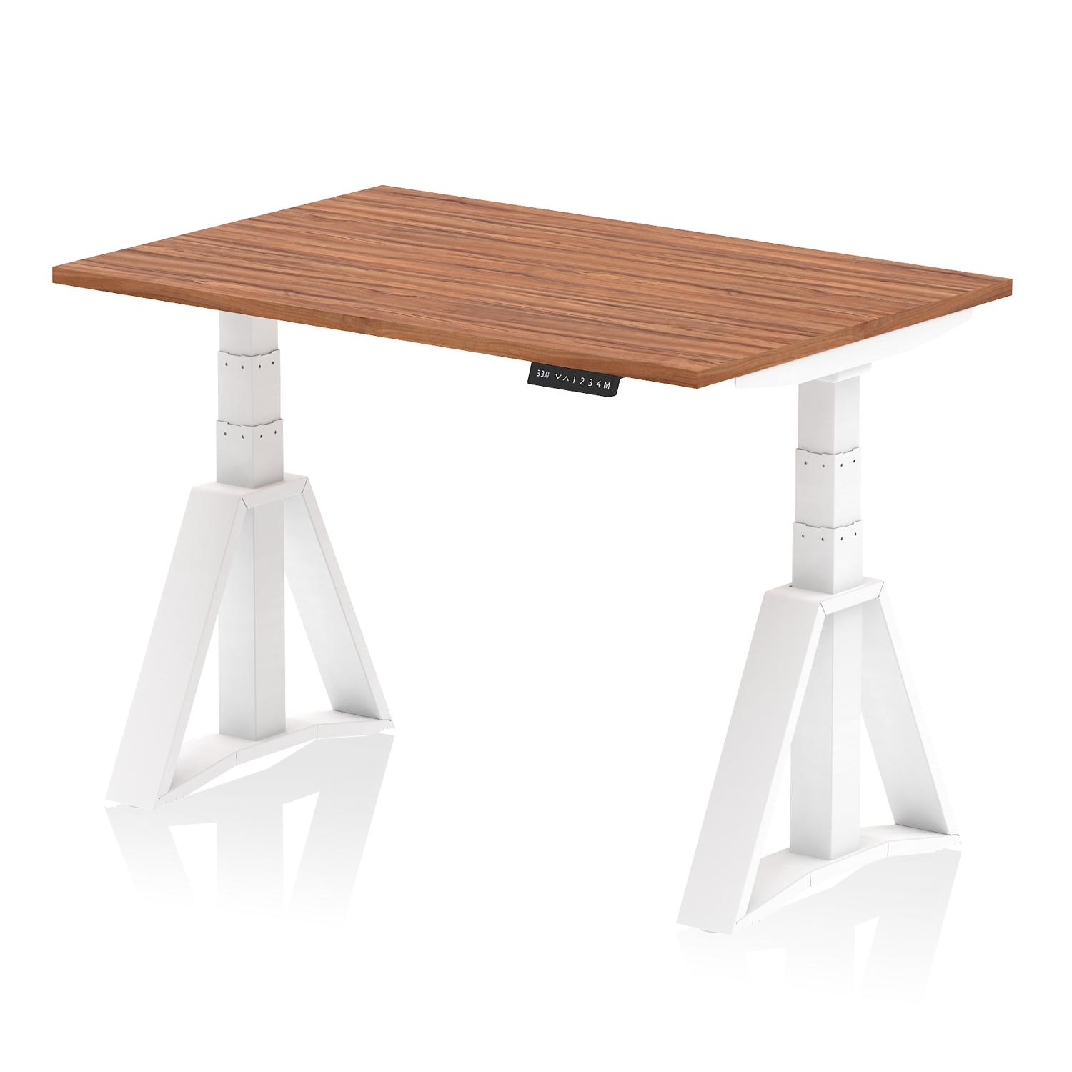 Air 1200 x 800mm Height Adjustable Office Desk Walnut Top White Leg with Piste Foot