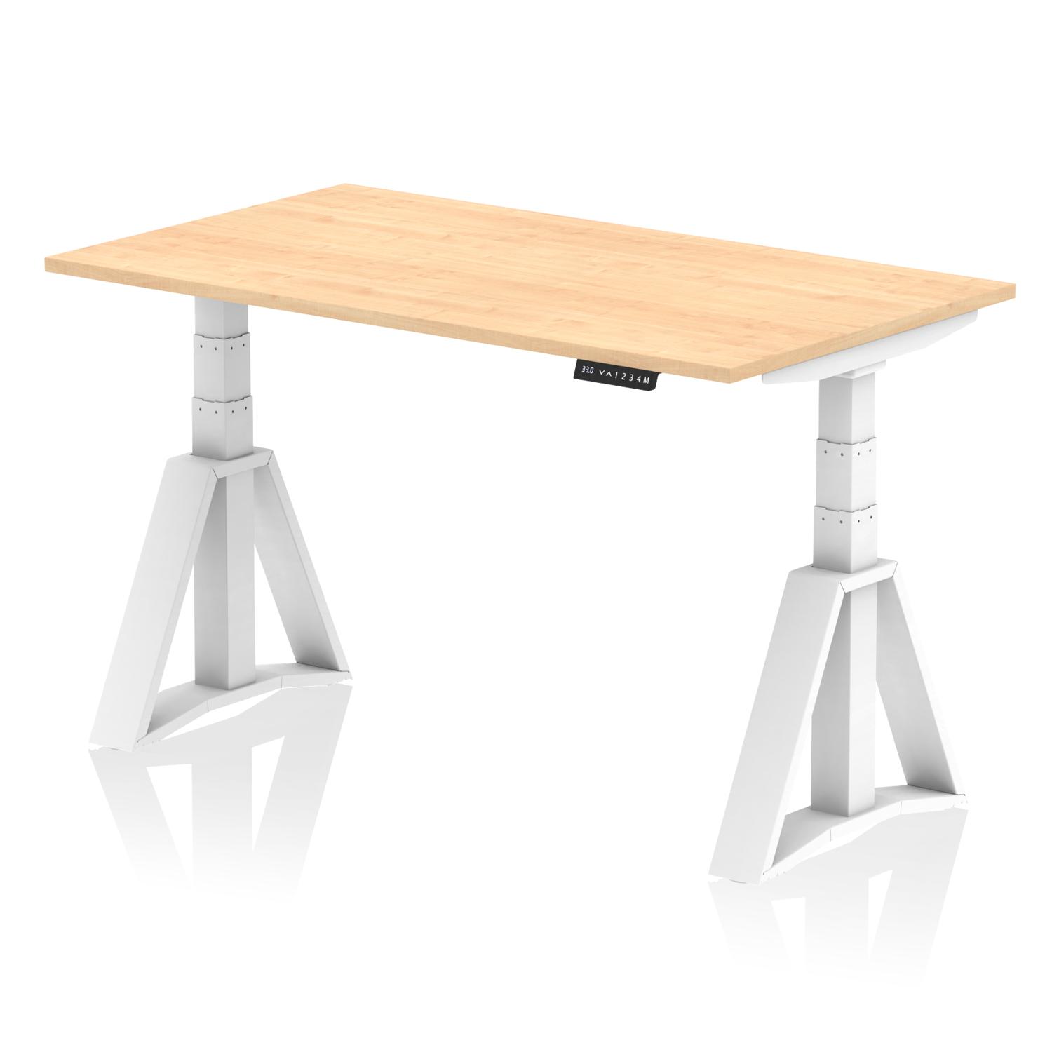 Air 1400 x 800mm Height Adjustable Office Desk Maple Top White Leg with Piste Foot