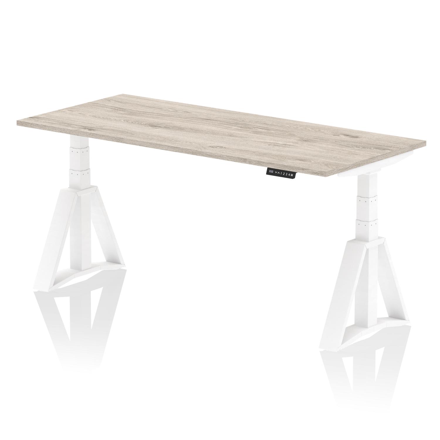 Air 1800 x 800mm Height Adjustable Office Desk Grey Oak Top White Leg with Piste Foot
