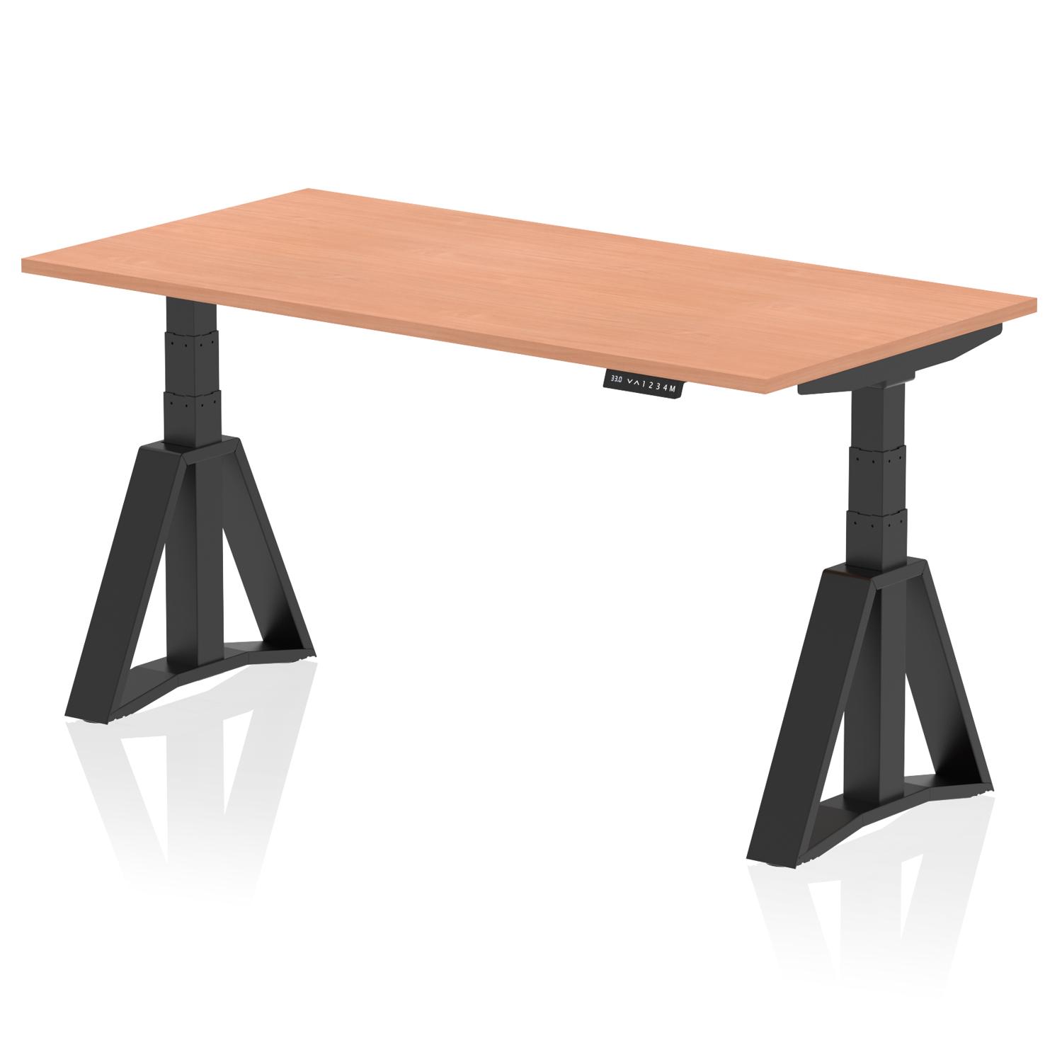 Air 1600 x 800mm Height Adjustable Office Desk Beech Top Black Leg with Piste Foot