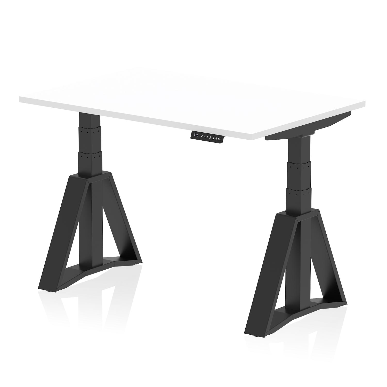 Air 1200 x 800mm Height Adjustable Office Desk White Top Black Leg with Piste Foot