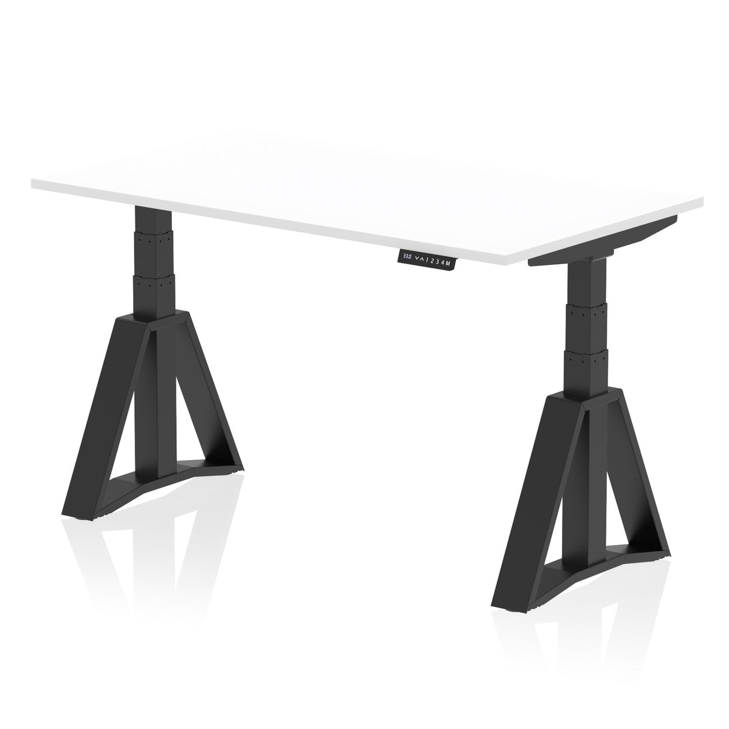 Air 1400 x 800mm Height Adjustable Office Desk White Top Black Leg with Piste Foot