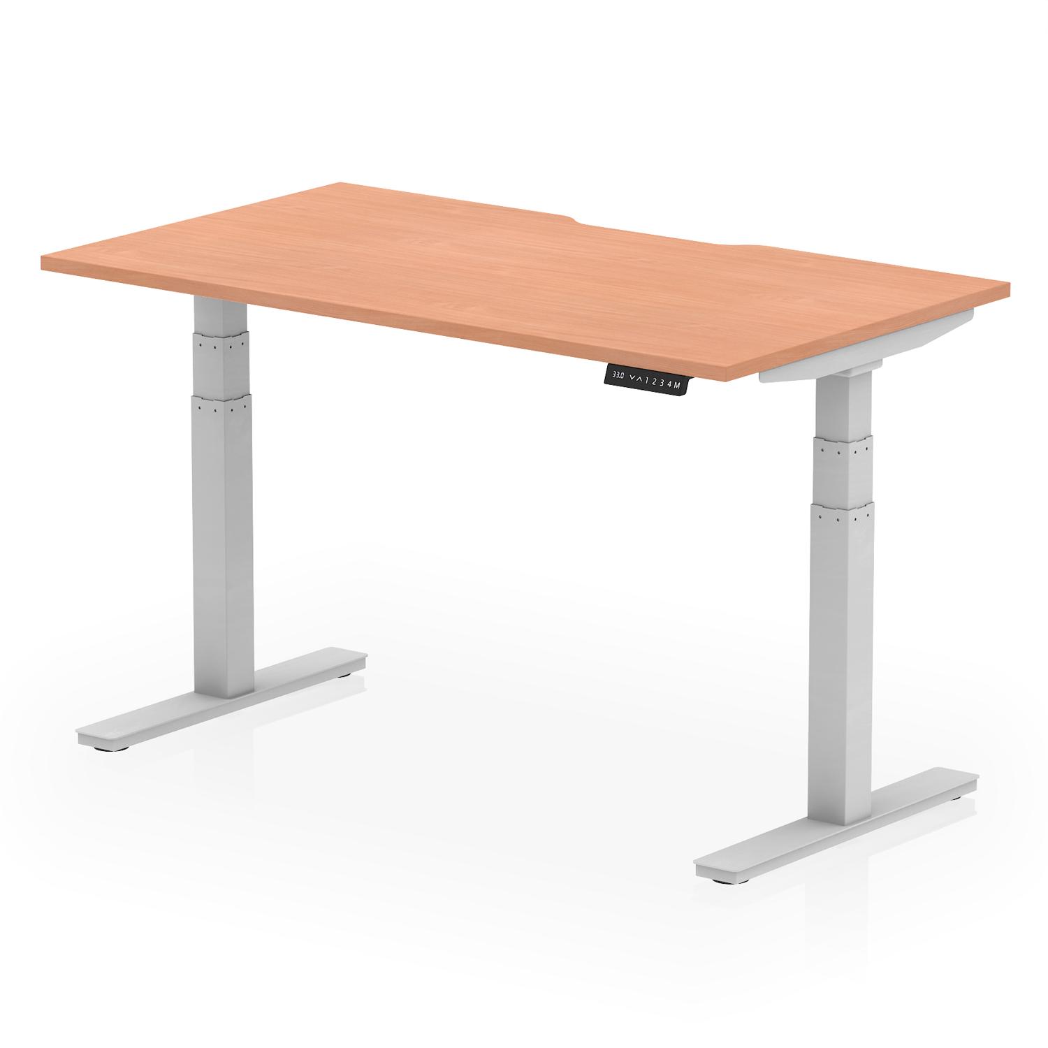 Air 1400 x 800mm Scalloped Edge Height Adjustable Office Desk Beech Top Silver Leg