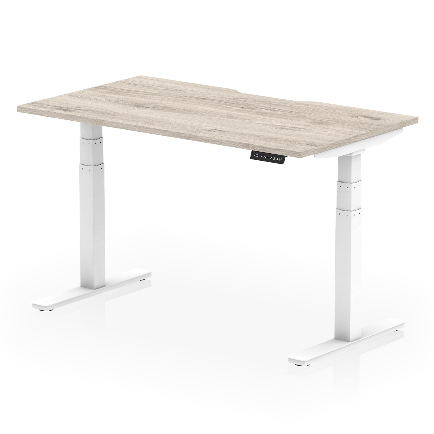 Air 1400 x 800mm Scalloped Edge Height Adjustable Office Desk Grey Oak Top White Leg