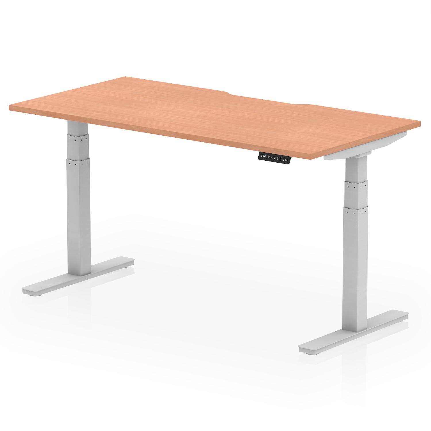 Air 1600 x 800mm Scalloped Edge Height Adjustable Office Desk Beech Top Silver Leg