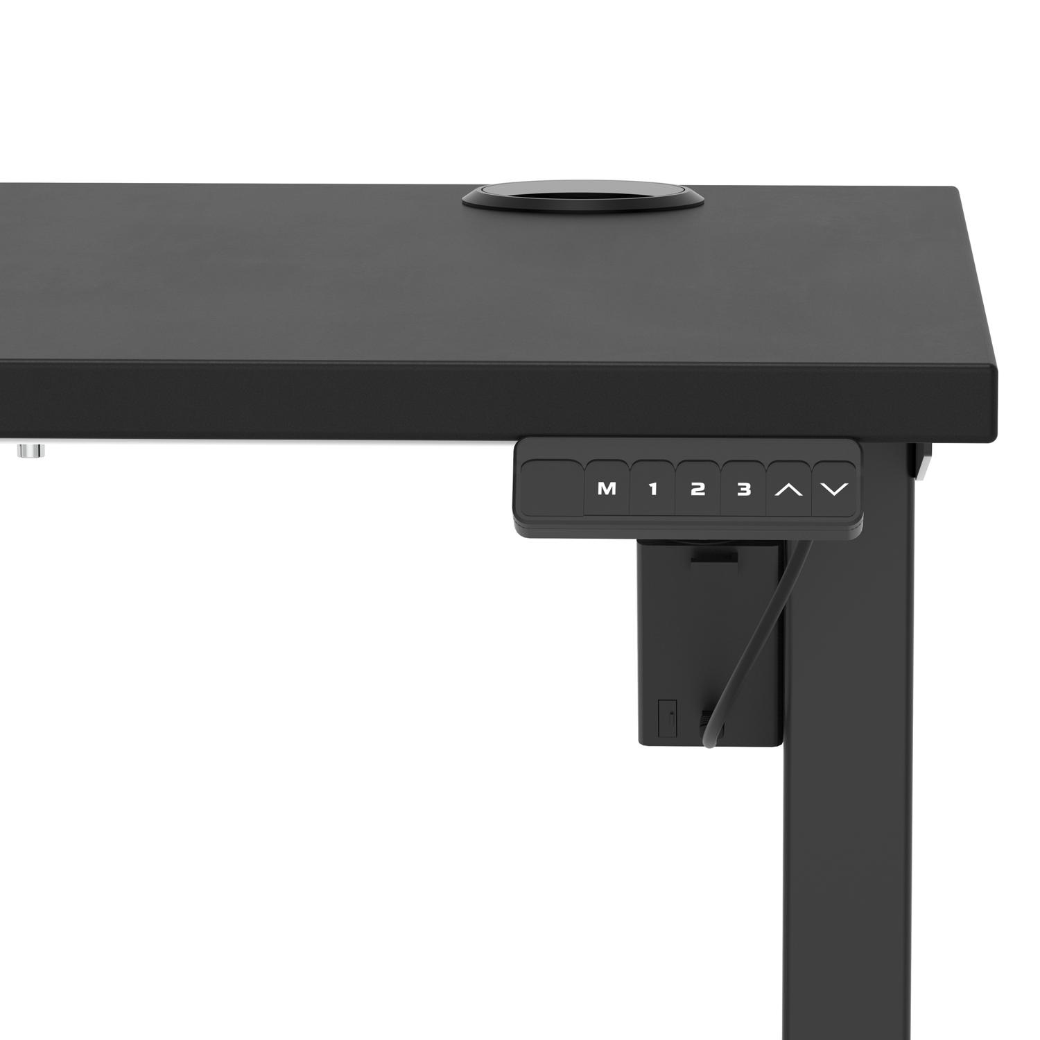 Air Lite 1000 x 600mm Height Adjustable Office Desk Black Top Cable Ports Black Leg