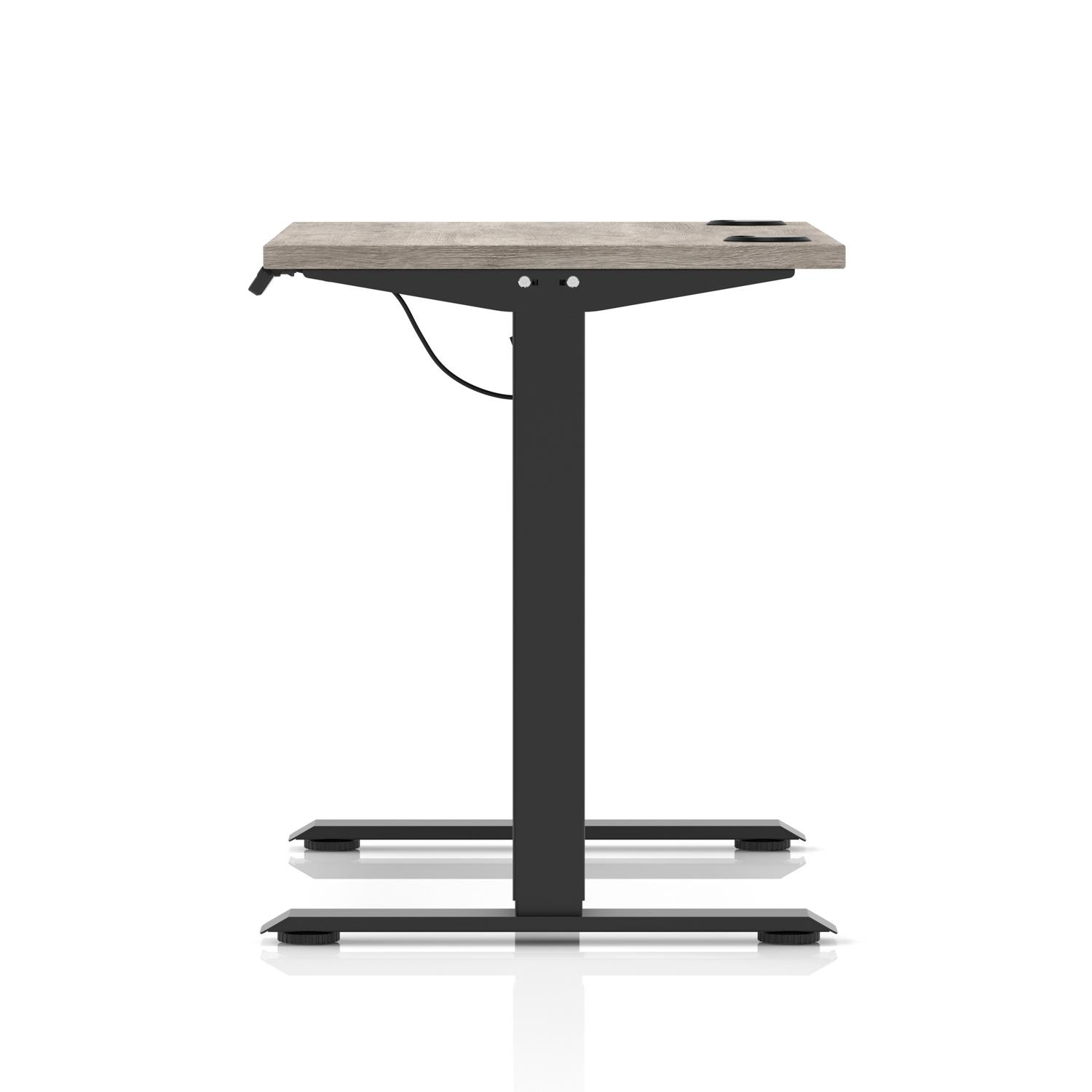 Air Lite 1000 x 600mm Height Adjustable Office Desk Grey Oak Top Cable Ports Black Leg