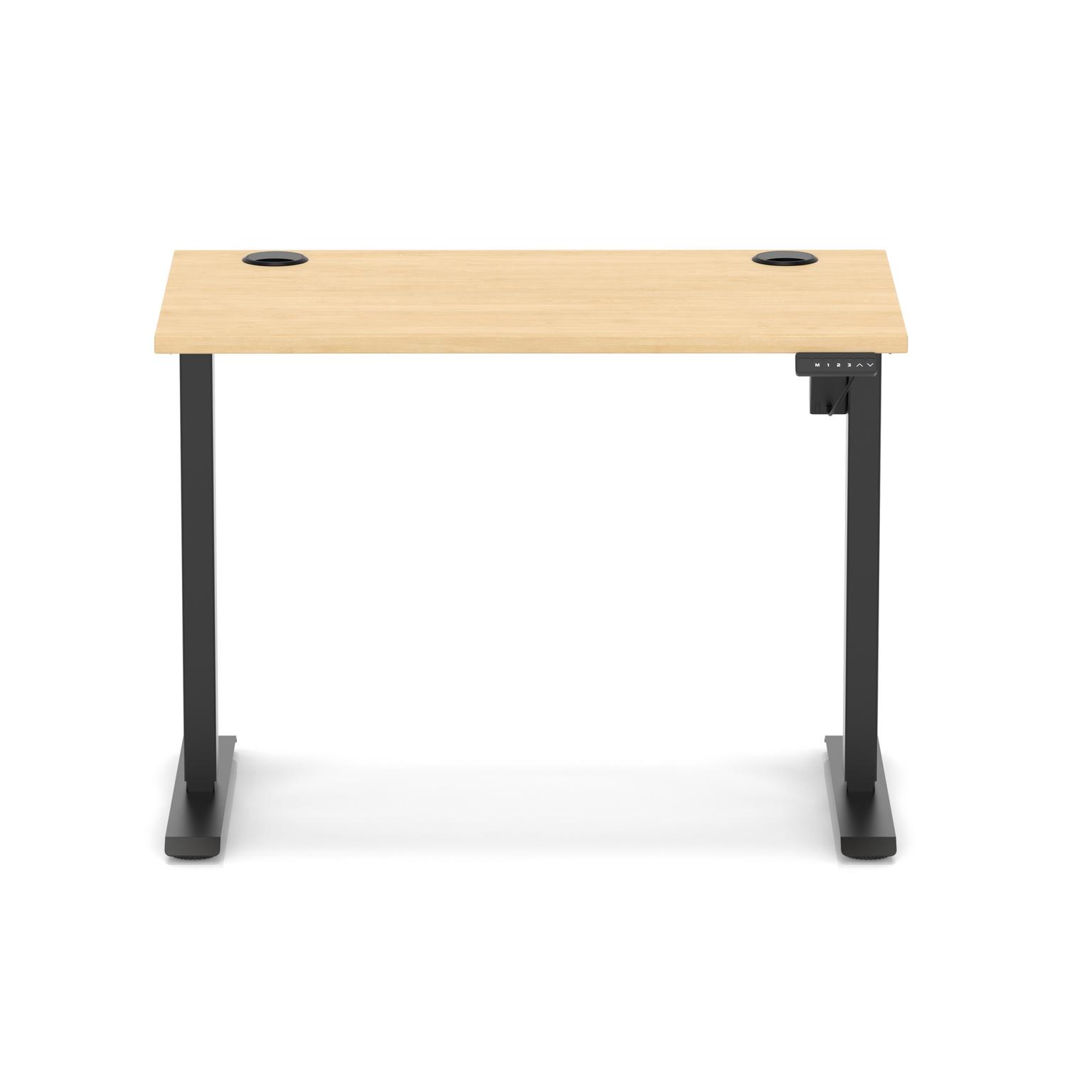 Air Lite 1000 x 600mm Height Adjustable Office Desk Maple Top Cable Ports Black Leg