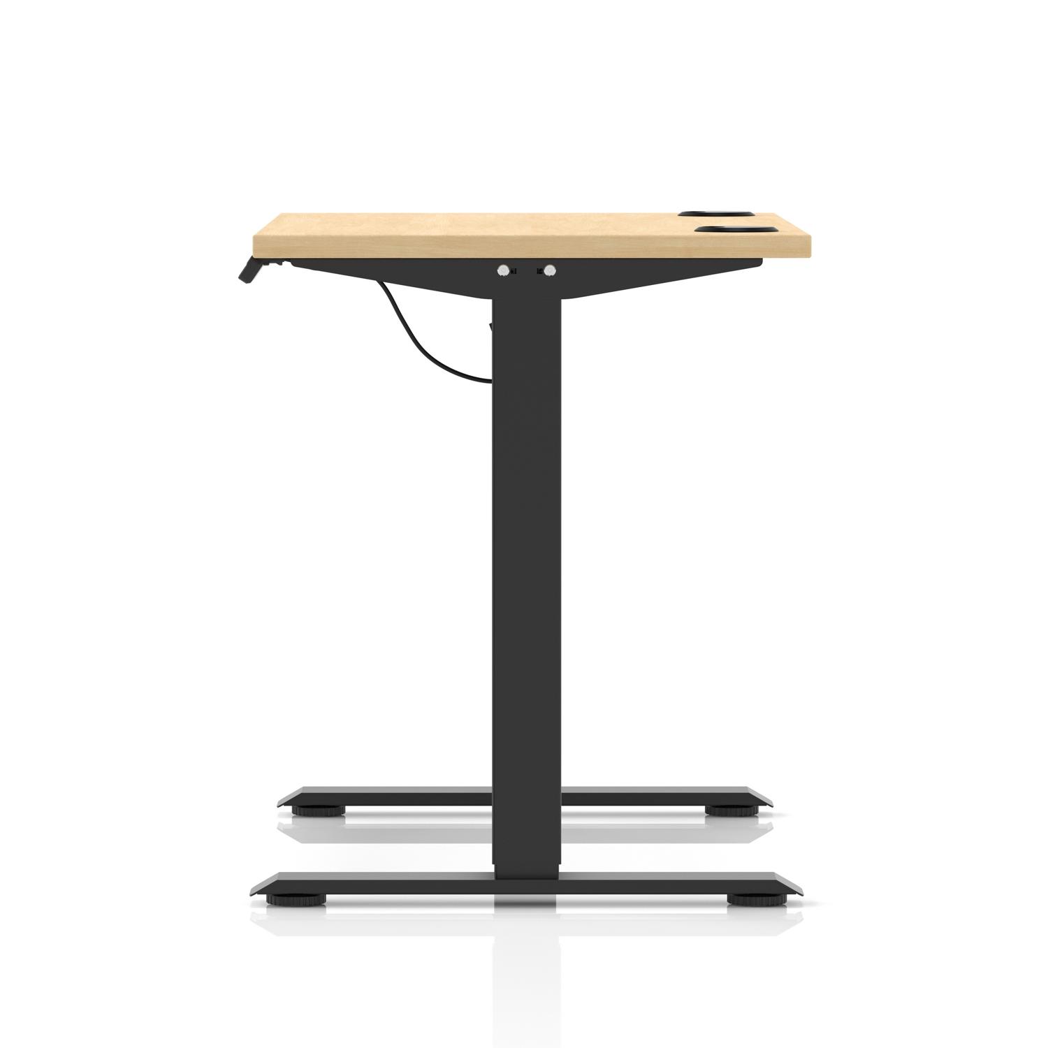 Air Lite 1000 x 600mm Height Adjustable Office Desk Maple Top Cable Ports Black Leg