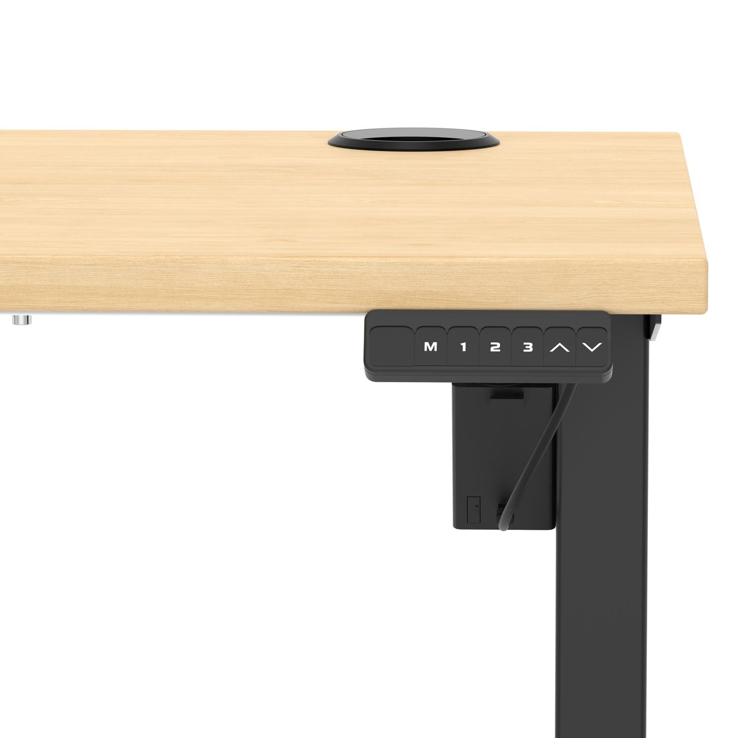 Air Lite 1000 x 600mm Height Adjustable Office Desk Maple Top Cable Ports Black Leg