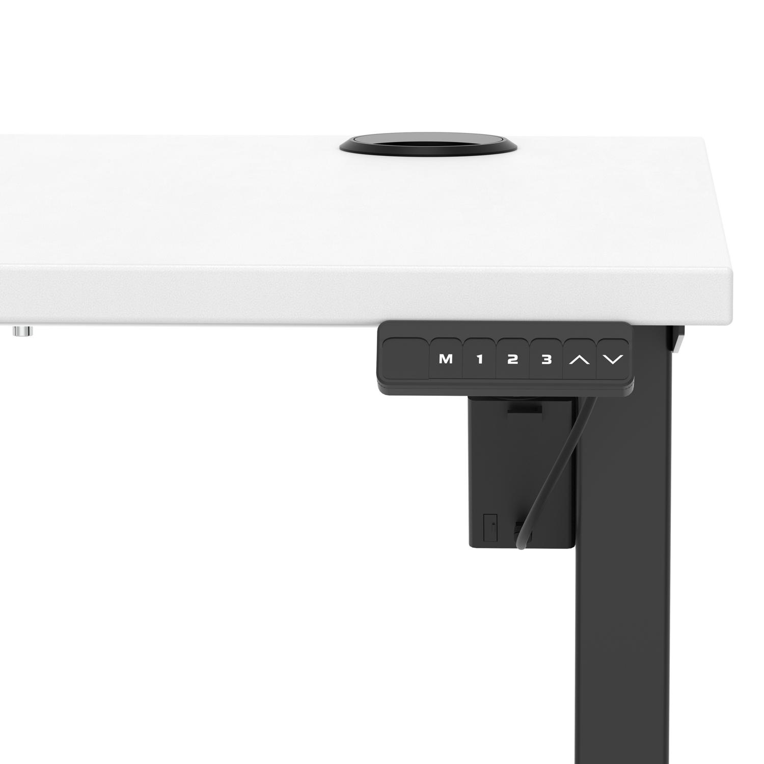 Air Lite 1000 x 600mm Height Adjustable Office Desk White Top Cable Ports Black Leg