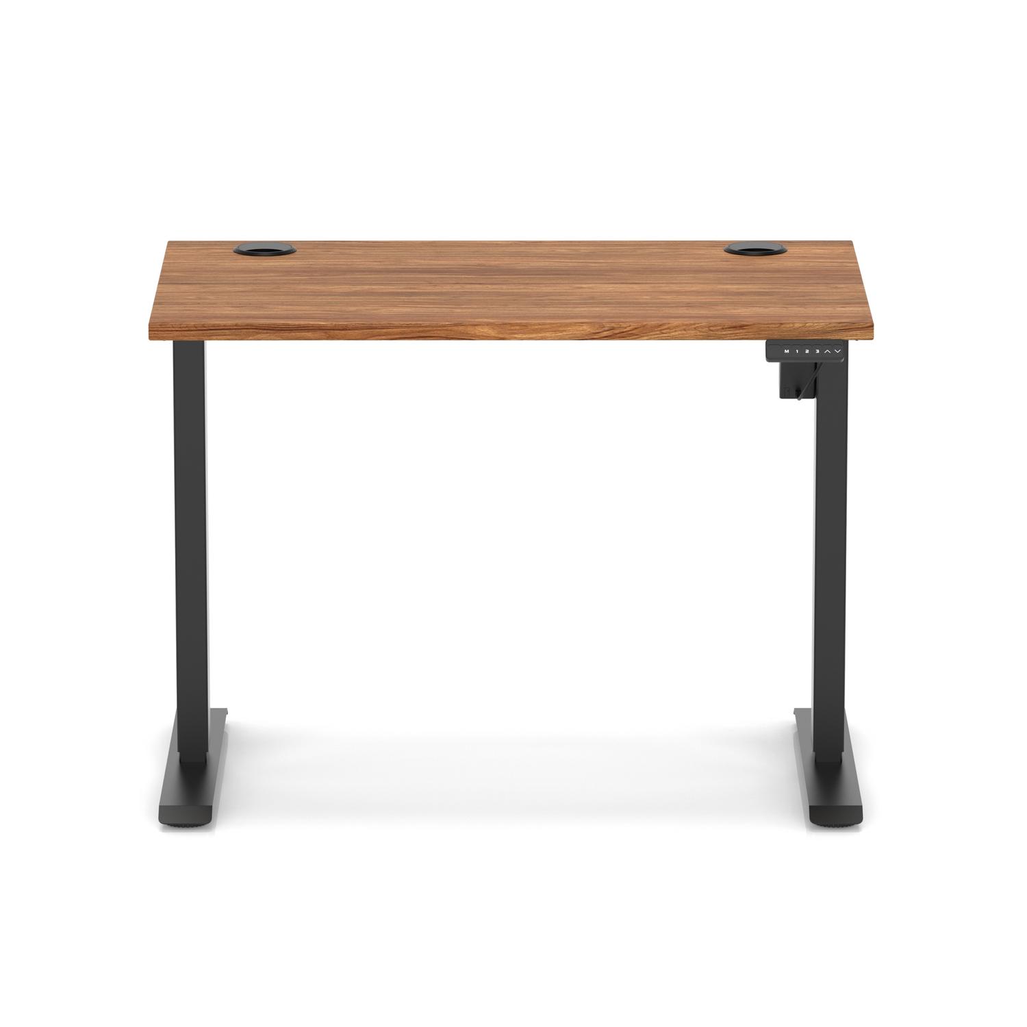 Air Lite 1000 x 600mm Height Adjustable Office Desk Walnut Top Cable Ports Black Leg