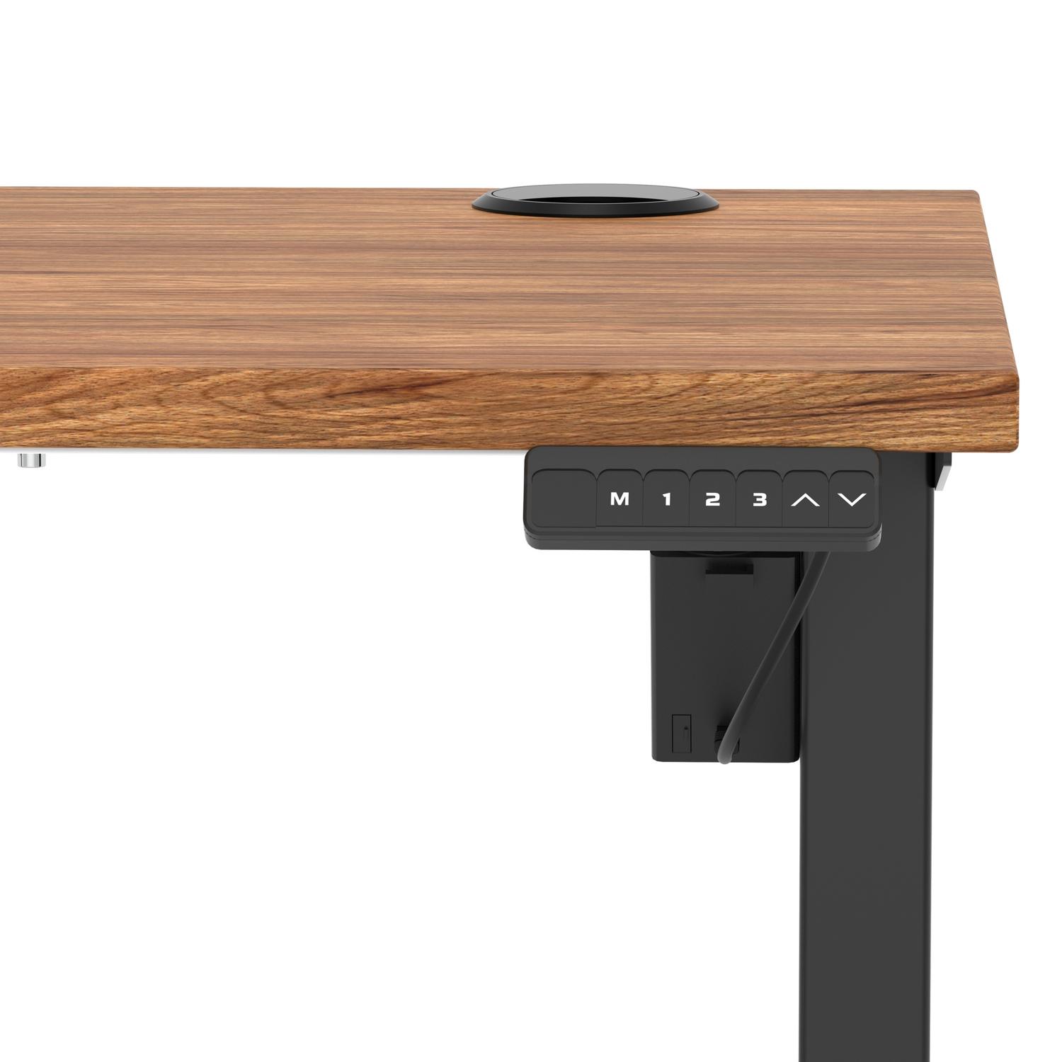 Air Lite 1000 x 600mm Height Adjustable Office Desk Walnut Top Cable Ports Black Leg