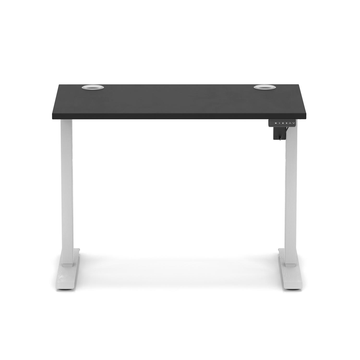 Air Lite 1000 x 600mm Height Adjustable Office Desk Black Top Cable Ports Silver Leg