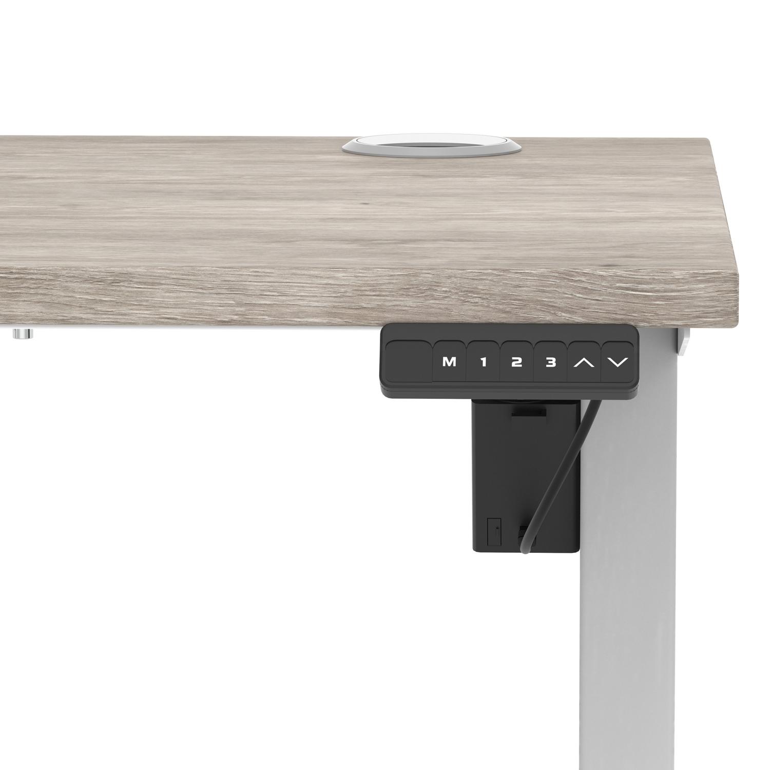 Air Lite 1000 x 600mm Height Adjustable Office Desk Grey Oak Top Cable Ports Silver Leg