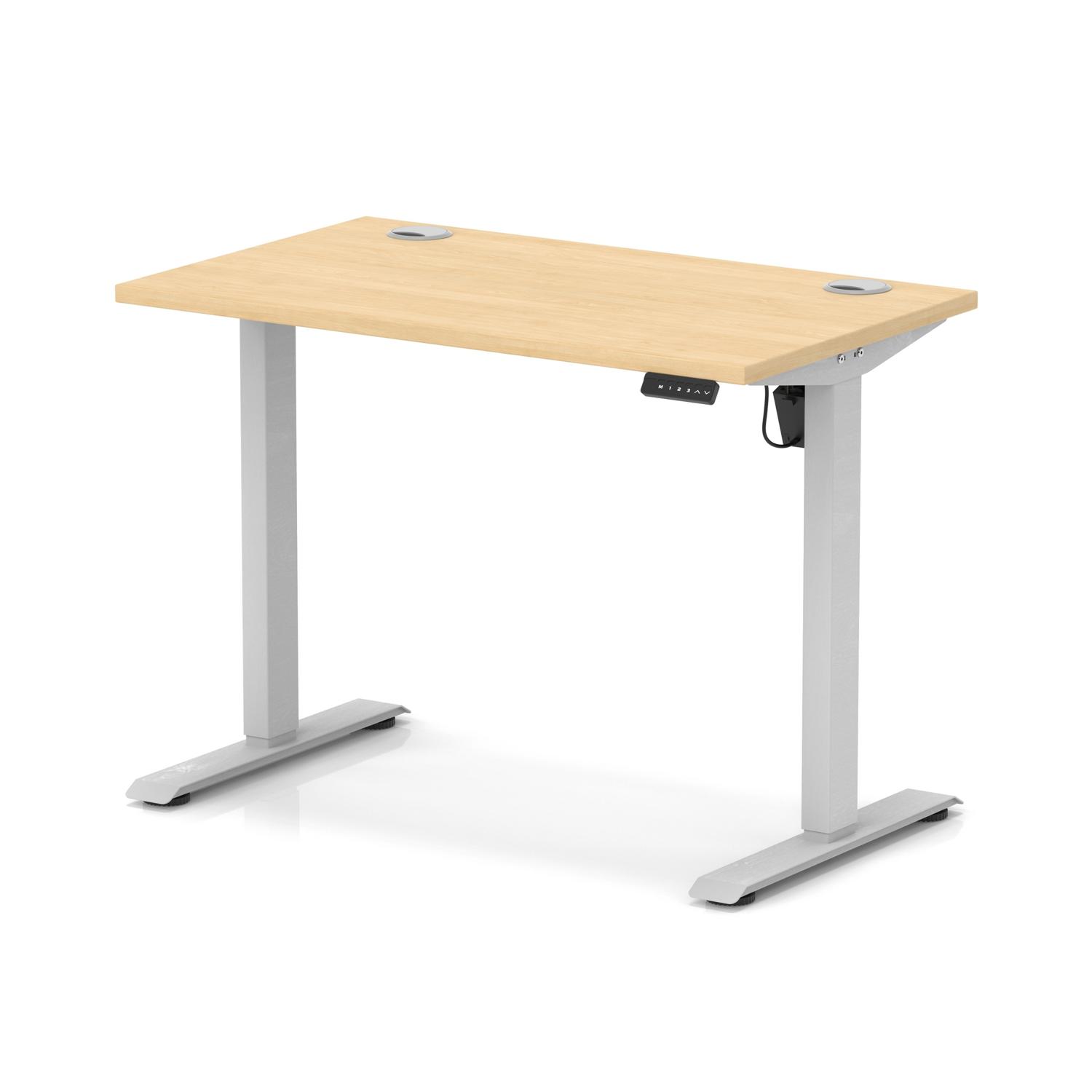 Air Lite 1000 x 600mm Height Adjustable Office Desk Maple Top Cable Ports Silver Leg
