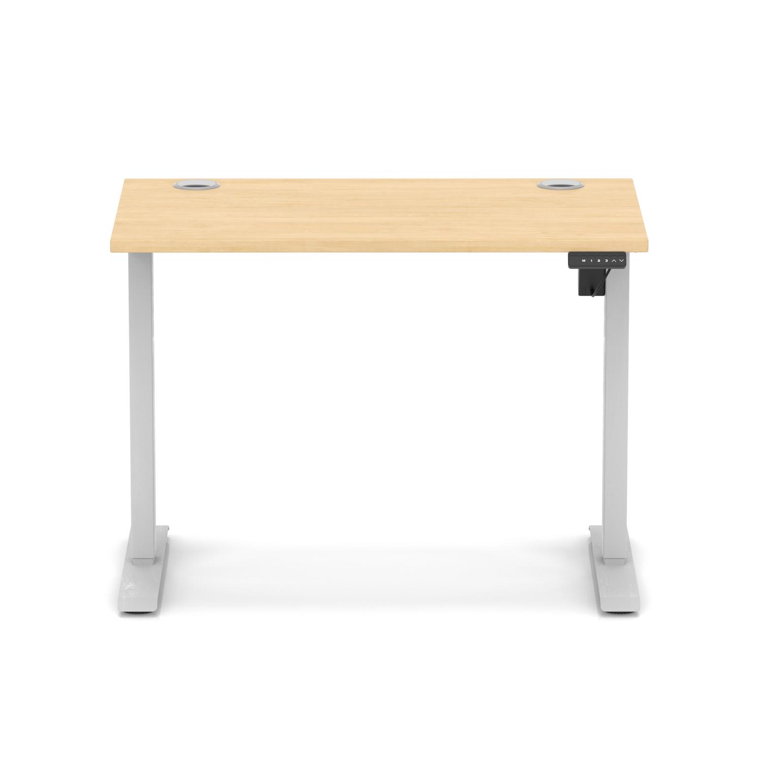 Air Lite 1000 x 600mm Height Adjustable Office Desk Maple Top Cable Ports Silver Leg