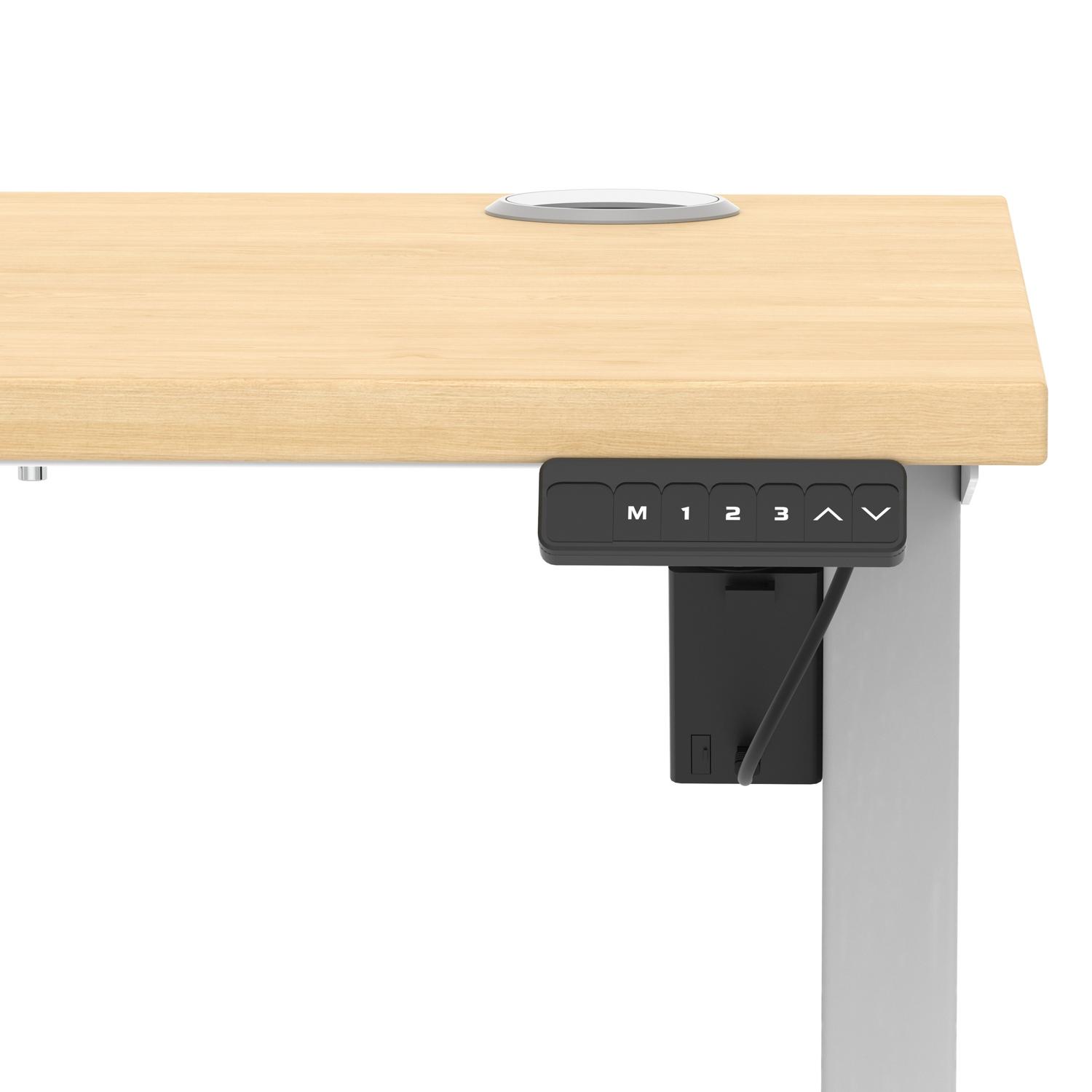 Air Lite 1000 x 600mm Height Adjustable Office Desk Maple Top Cable Ports Silver Leg